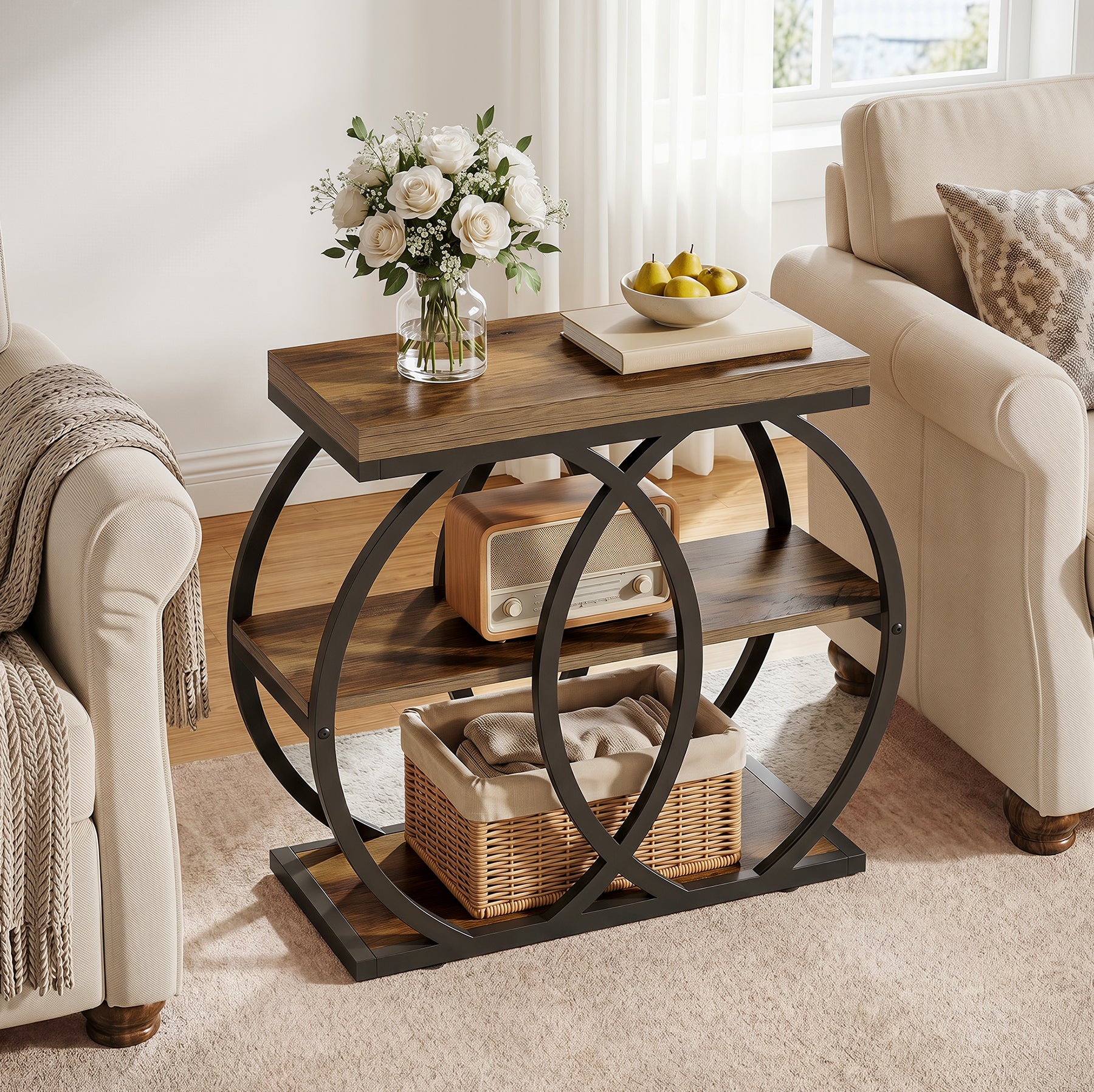 3-Tier Narrow End Table, Industrial Side Table with Metal Frame for Small Spaces - Image 5