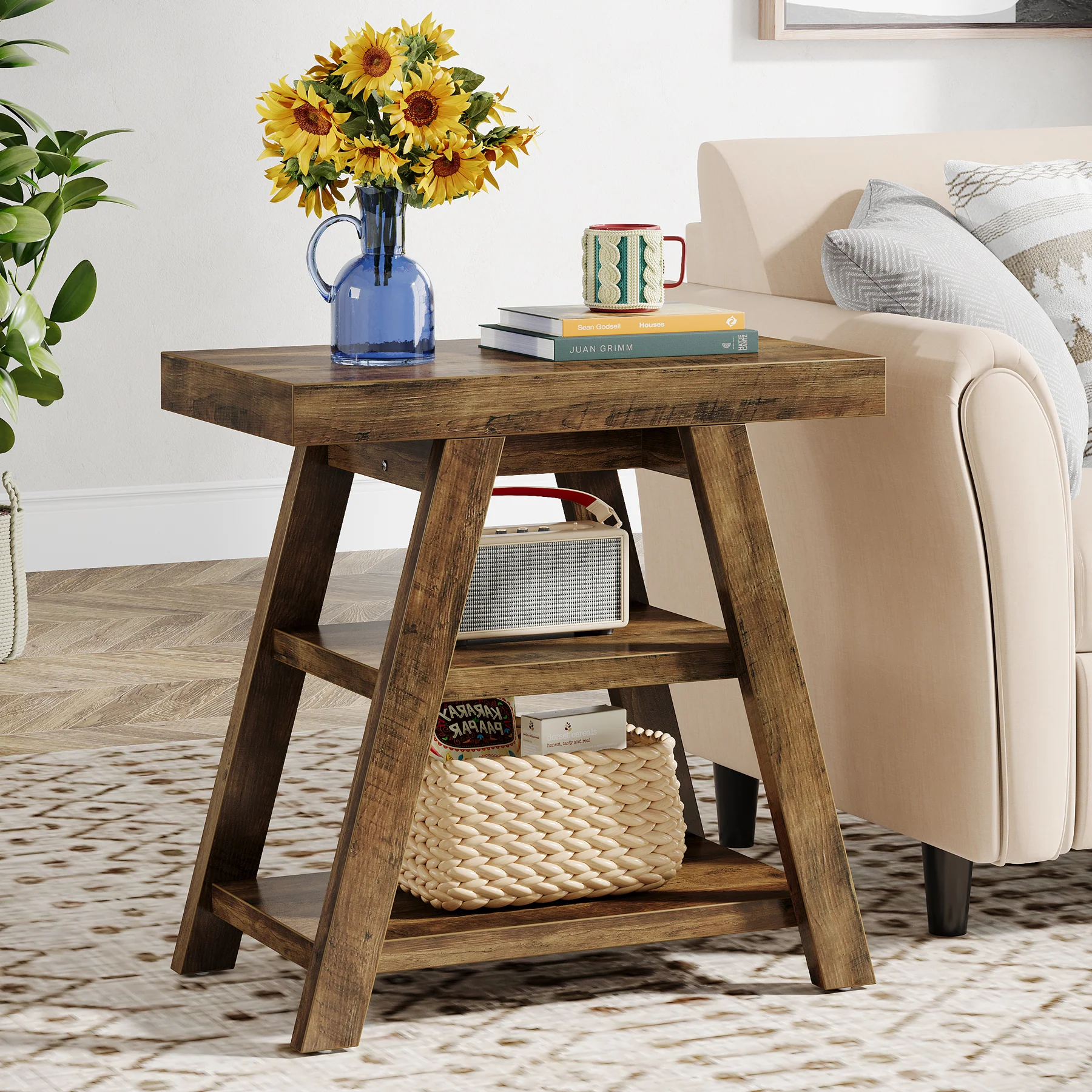 Farmhouse End Table, 3-Tier Sofa Side Table with Storage Shelf for Living Room - Image 10