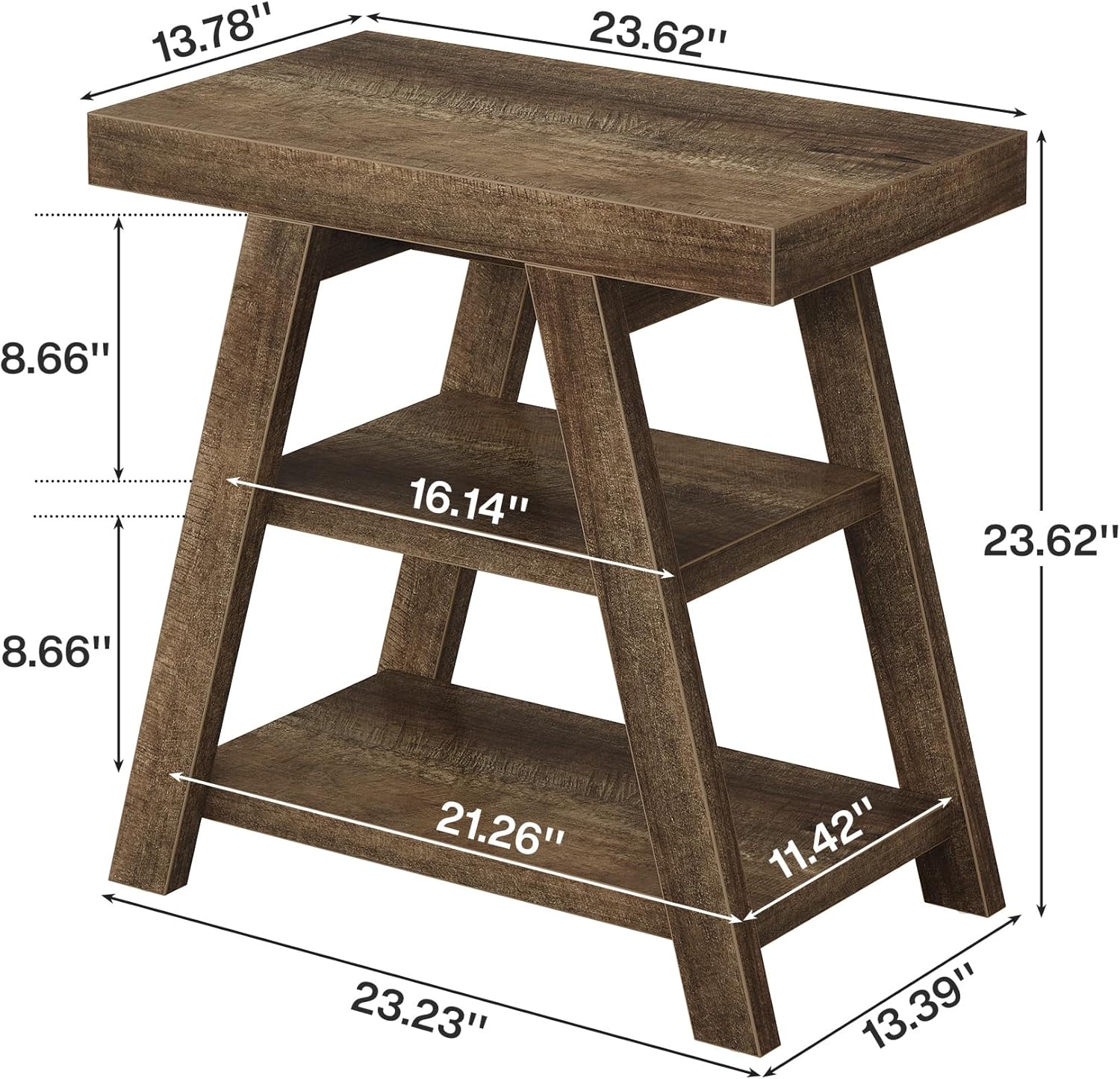 Farmhouse End Table, 3-Tier Sofa Side Table with Storage Shelf for Living Room - Image 2