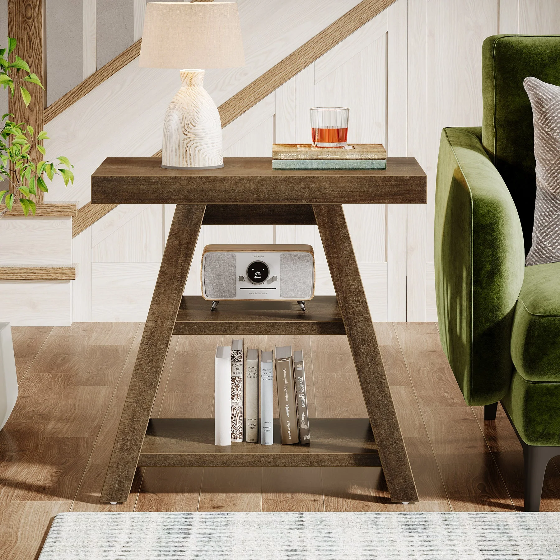 Farmhouse End Table, 3-Tier Sofa Side Table with Storage Shelf for Living Room - Image 4