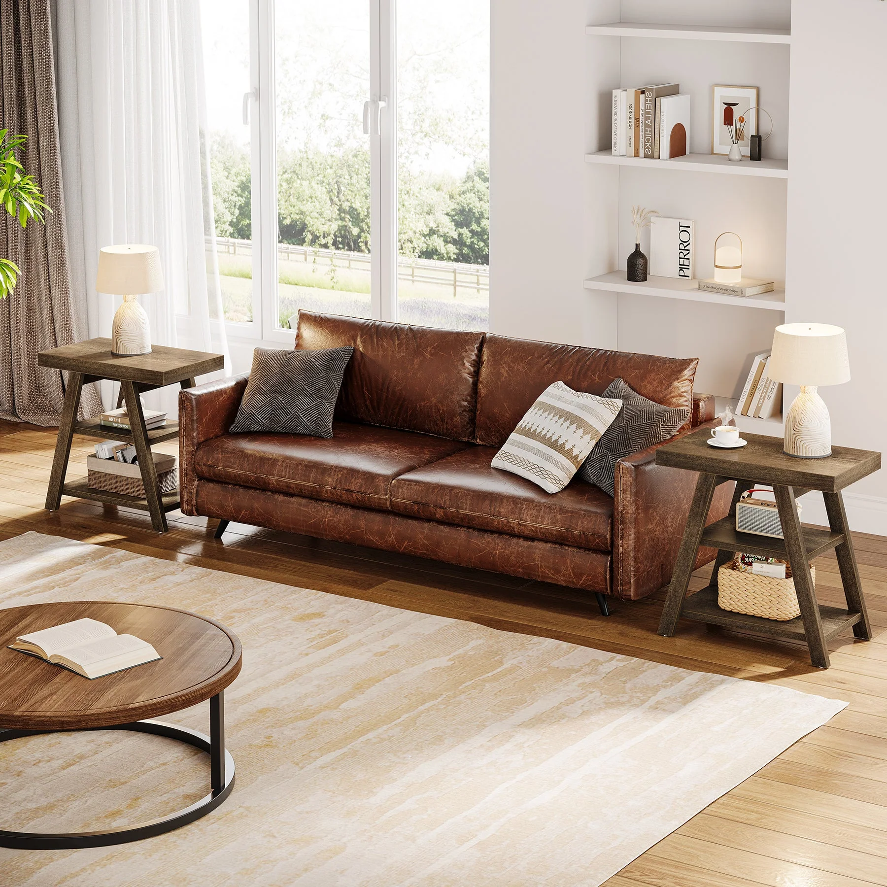 Farmhouse End Table, 3-Tier Sofa Side Table with Storage Shelf for Living Room - Image 8