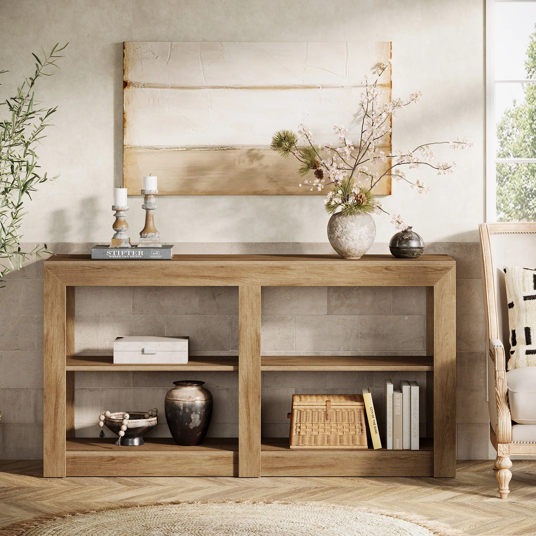 59" Console Table, 3-Tier Sofa Table Entryway Table with Storage - Image 4