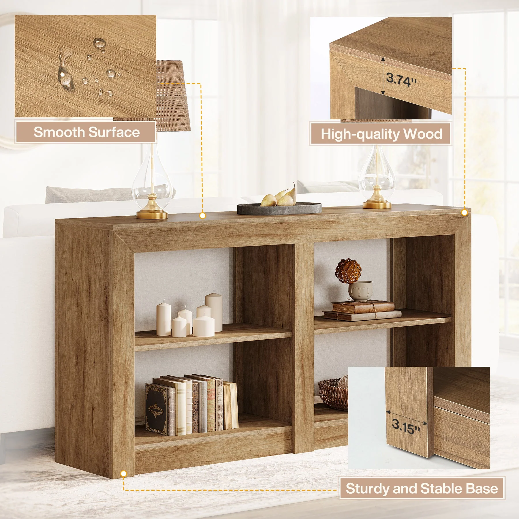 59" Console Table, 3-Tier Sofa Table Entryway Table with Storage - Image 7