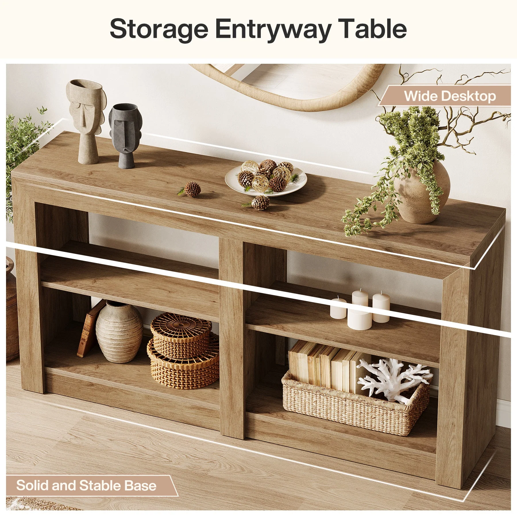59" Console Table, 3-Tier Sofa Table Entryway Table with Storage - Image 8