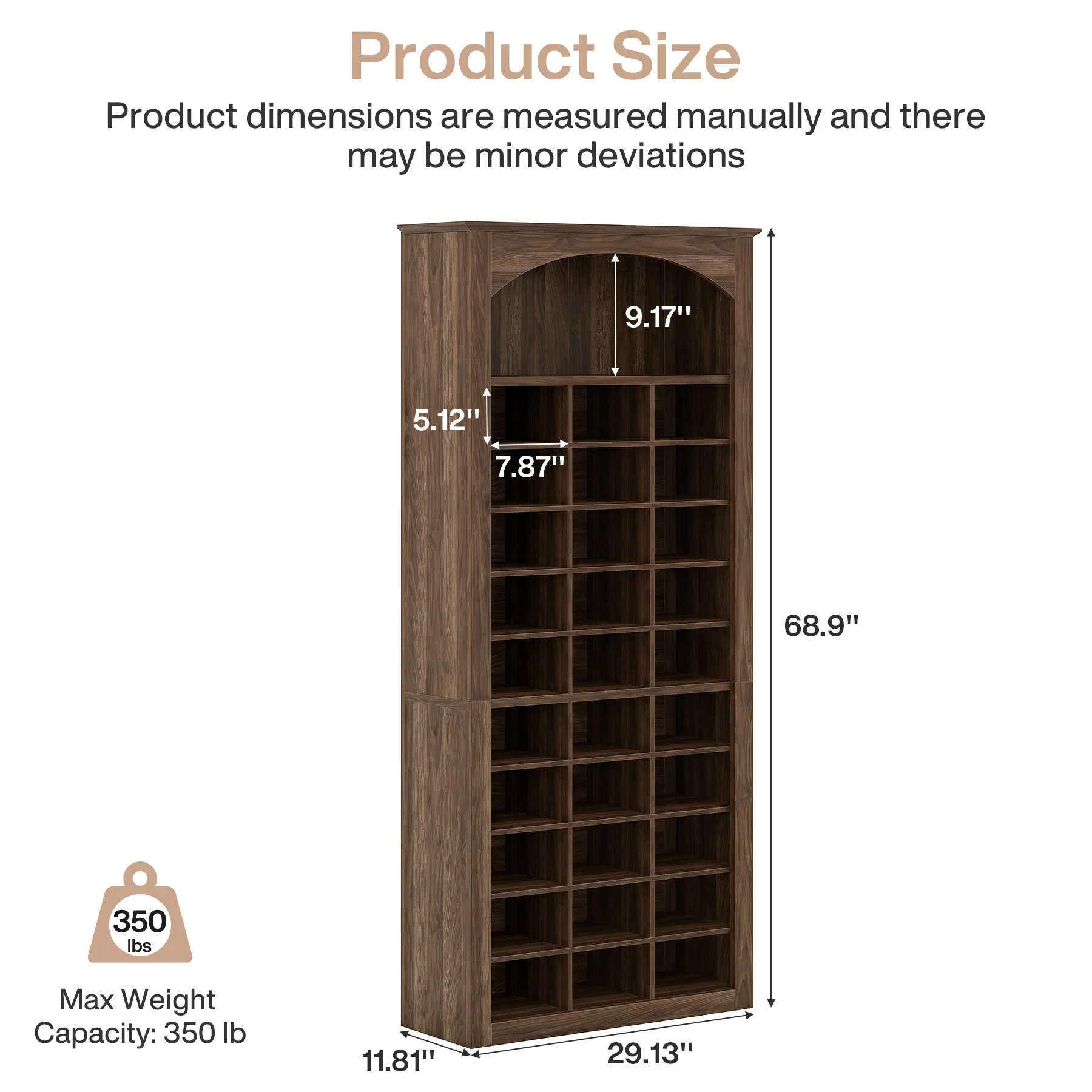 30-Cube Shoe Rack, 68.9" Shoe Cabinet with Arched Display Shelf for Entryway - Image 2