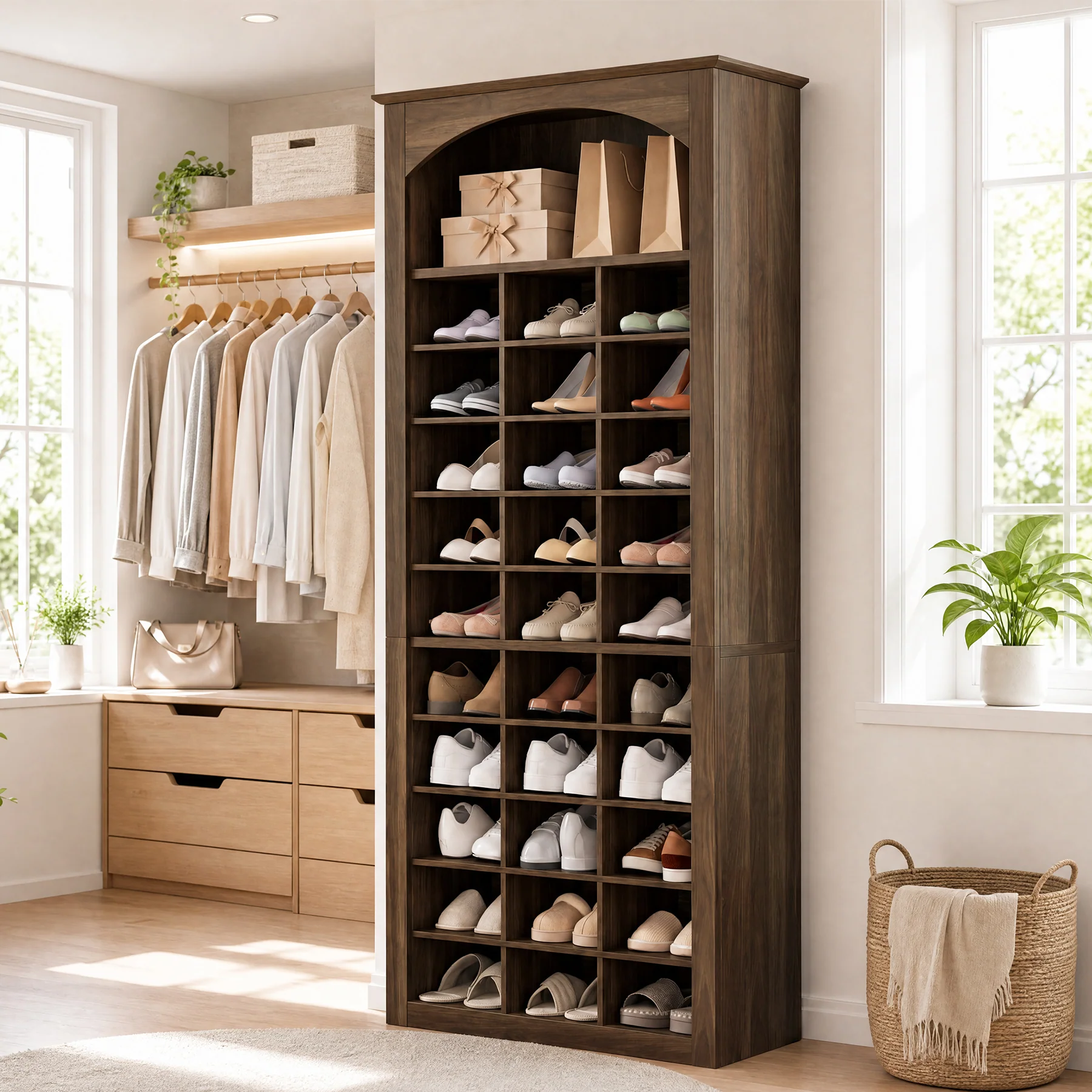 30-Cube Shoe Rack, 68.9" Shoe Cabinet with Arched Display Shelf for Entryway - Image 3