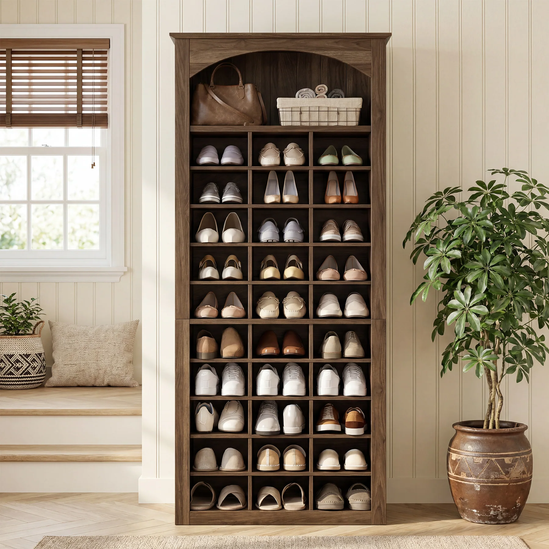 30-Cube Shoe Rack, 68.9" Shoe Cabinet with Arched Display Shelf for Entryway - Image 4