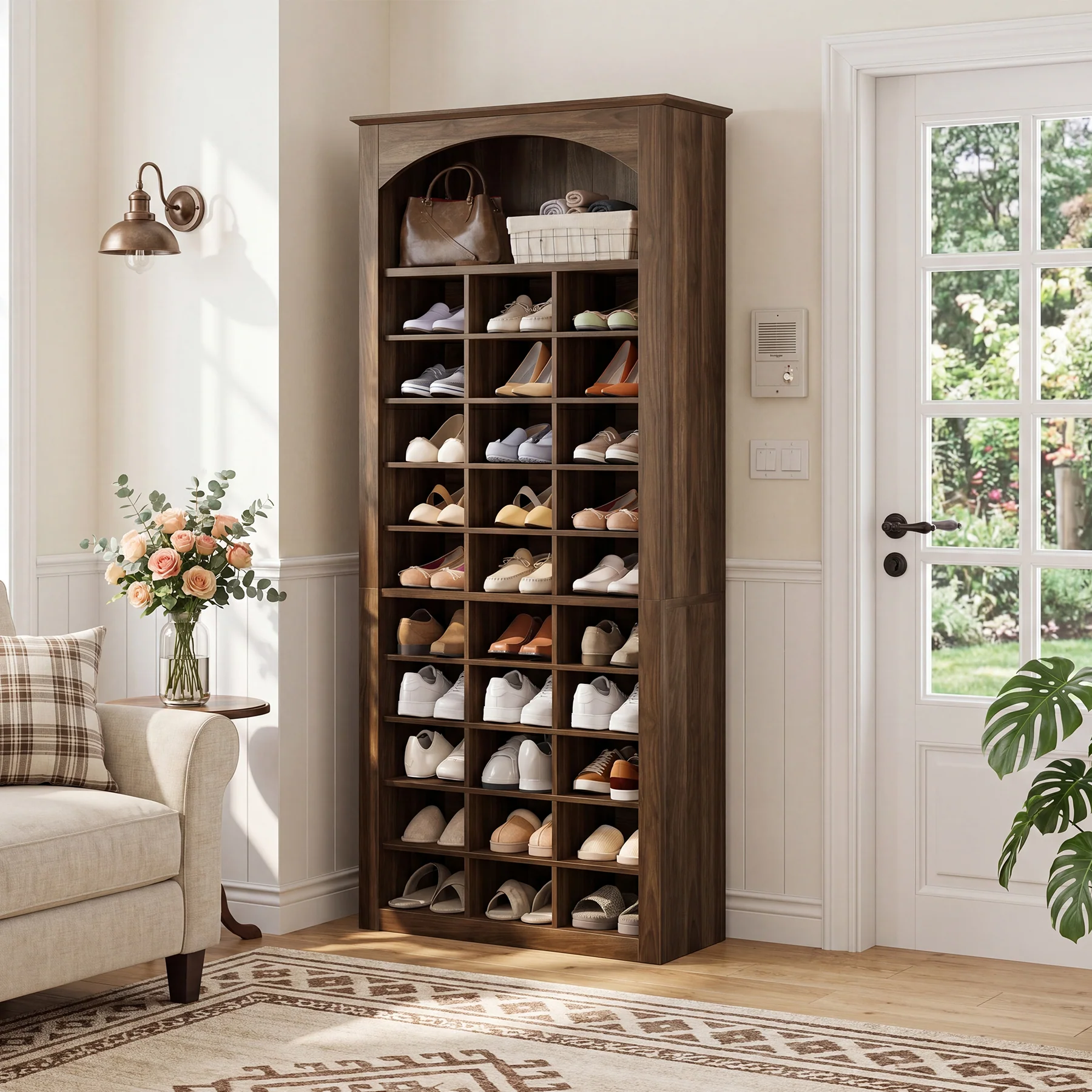 30-Cube Shoe Rack, 68.9" Shoe Cabinet with Arched Display Shelf for Entryway - Image 5