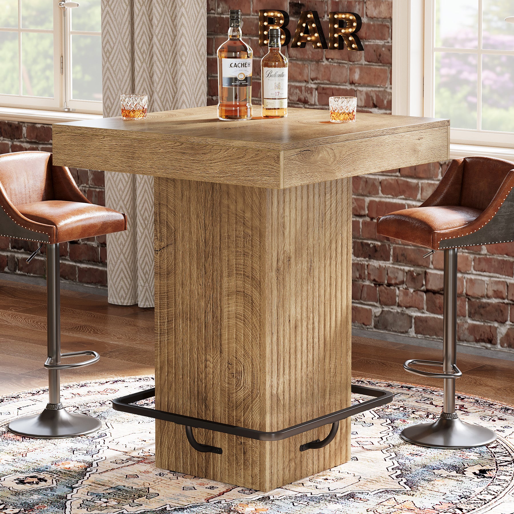 31.5" Bar Table, Square Dining Table Counter Height Table with Metal Footrest - Image 10