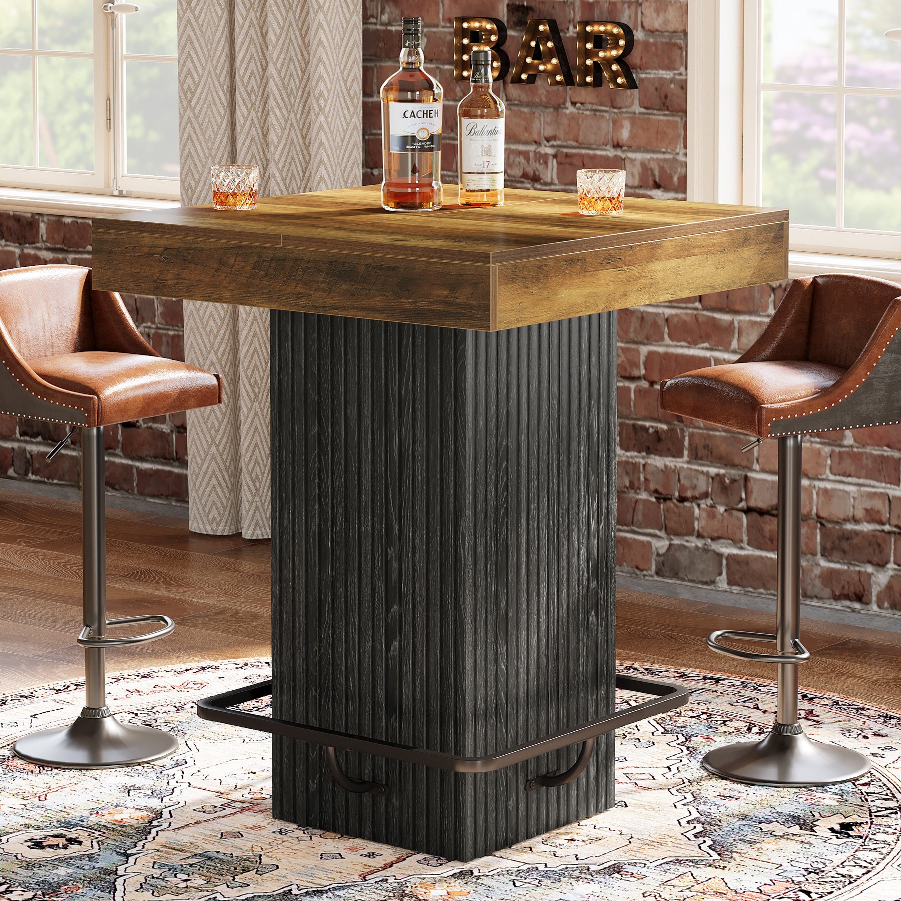31.5" Bar Table, Square Dining Table Counter Height Table with Metal Footrest - Image 4