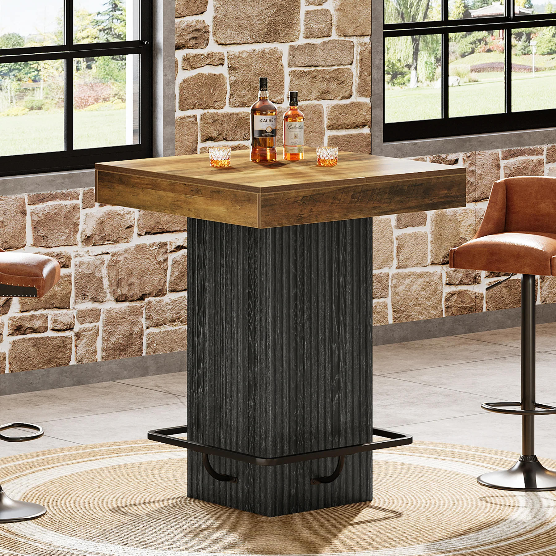 31.5" Bar Table, Square Dining Table Counter Height Table with Metal Footrest - Image 5