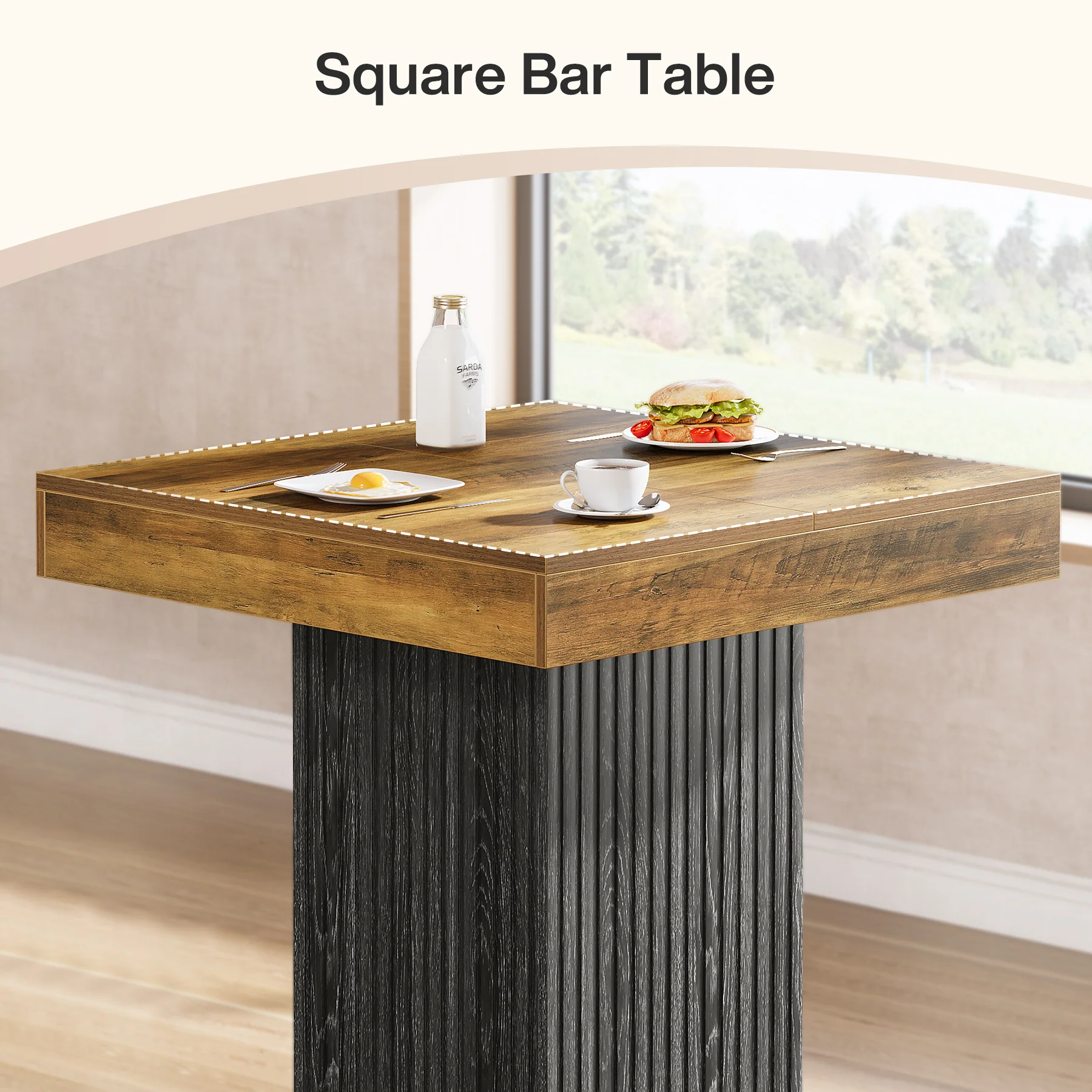 31.5" Bar Table, Square Dining Table Counter Height Table with Metal Footrest - Image 7