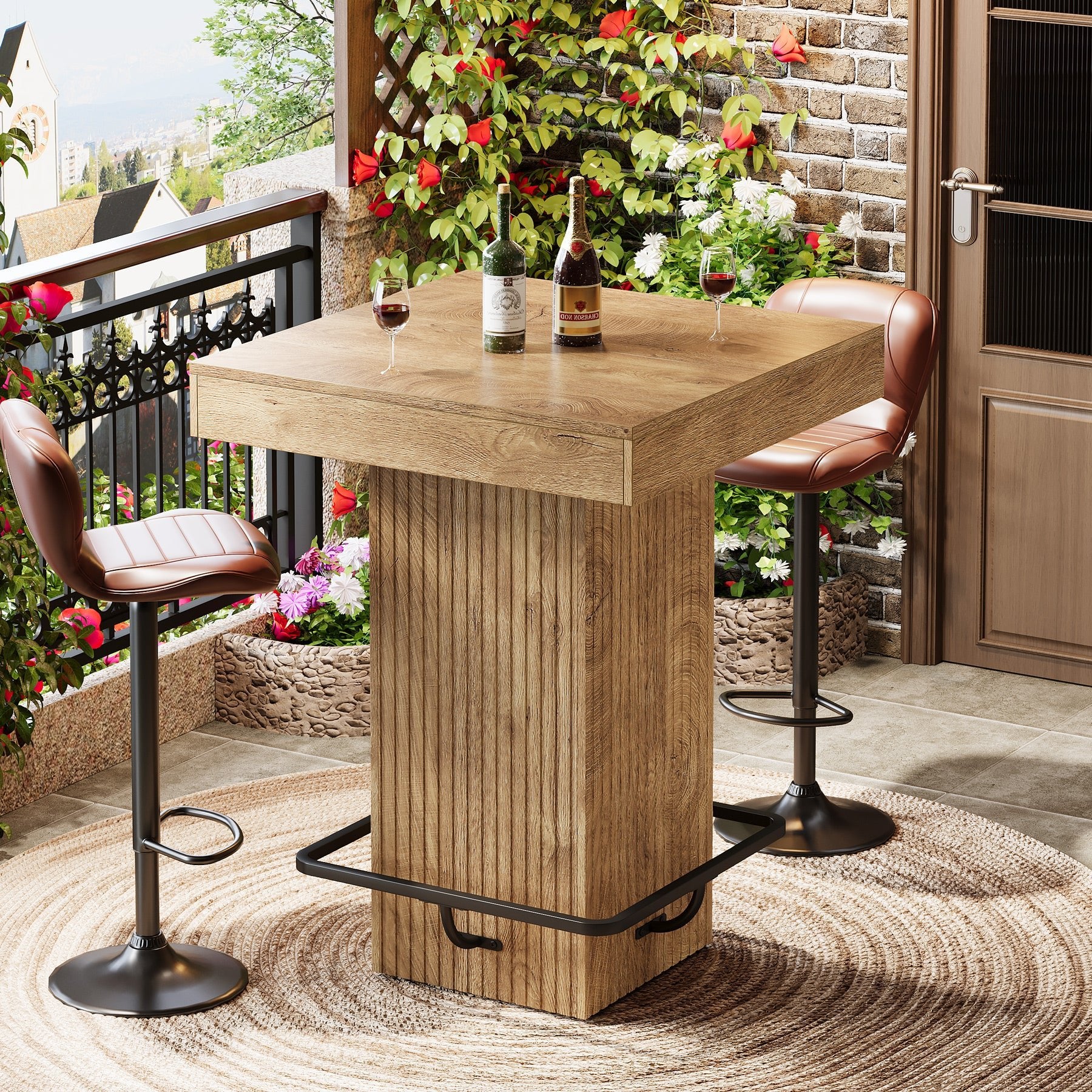 31.5" Bar Table, Square Dining Table Counter Height Table with Metal Footrest - Image 9