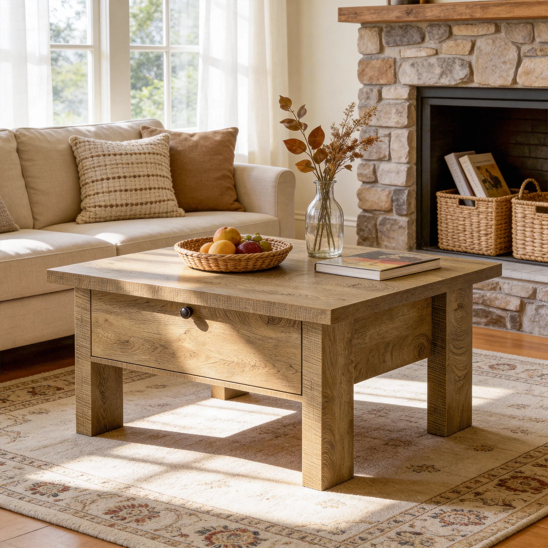 31.5" Coffee Table, Square Center Tea Table with Storage Drawer