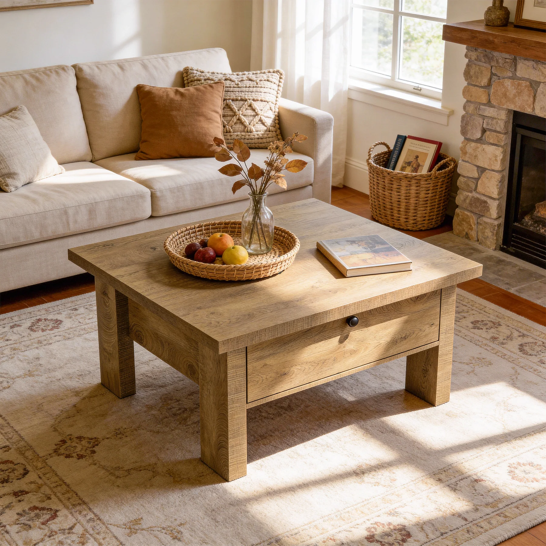 31.5" Coffee Table, Square Center Tea Table with Storage Drawer - Image 3