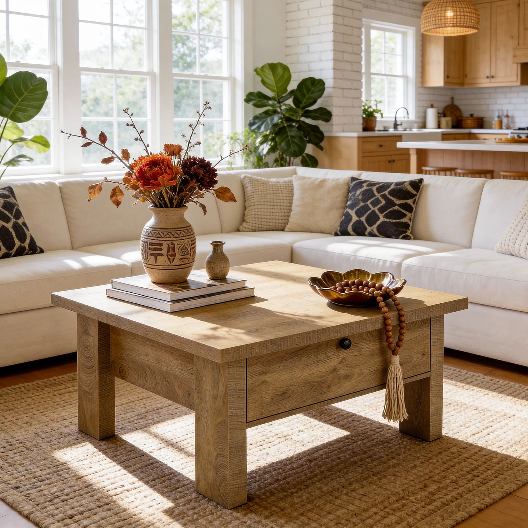 31.5" Coffee Table, Square Center Tea Table with Storage Drawer - Image 4