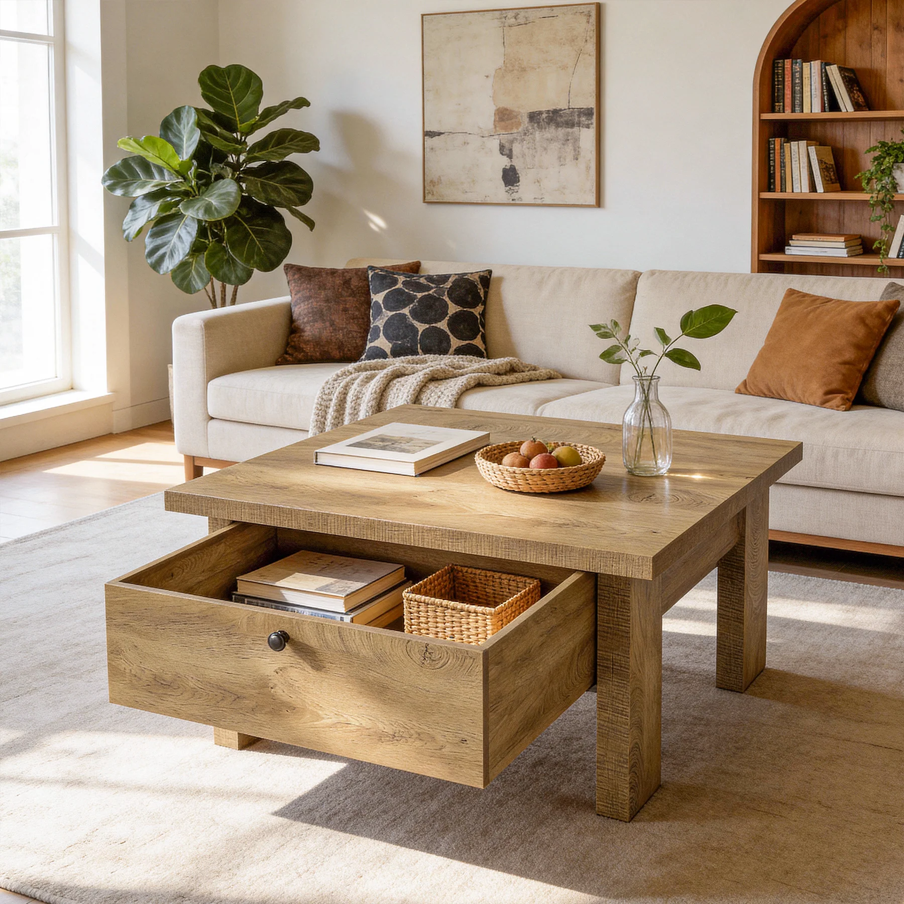 31.5" Coffee Table, Square Center Tea Table with Storage Drawer - Image 5