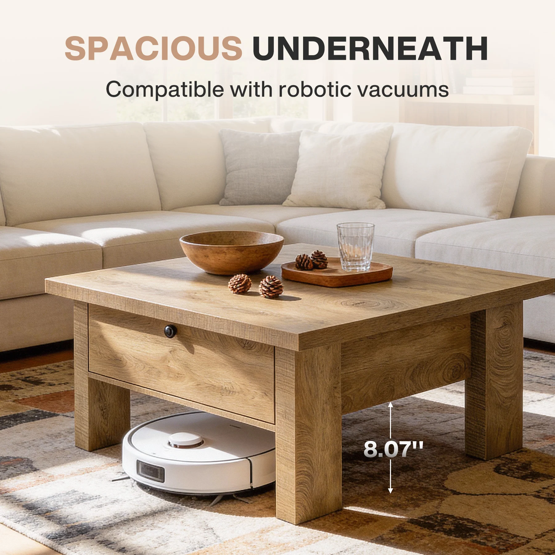31.5" Coffee Table, Square Center Tea Table with Storage Drawer - Image 7