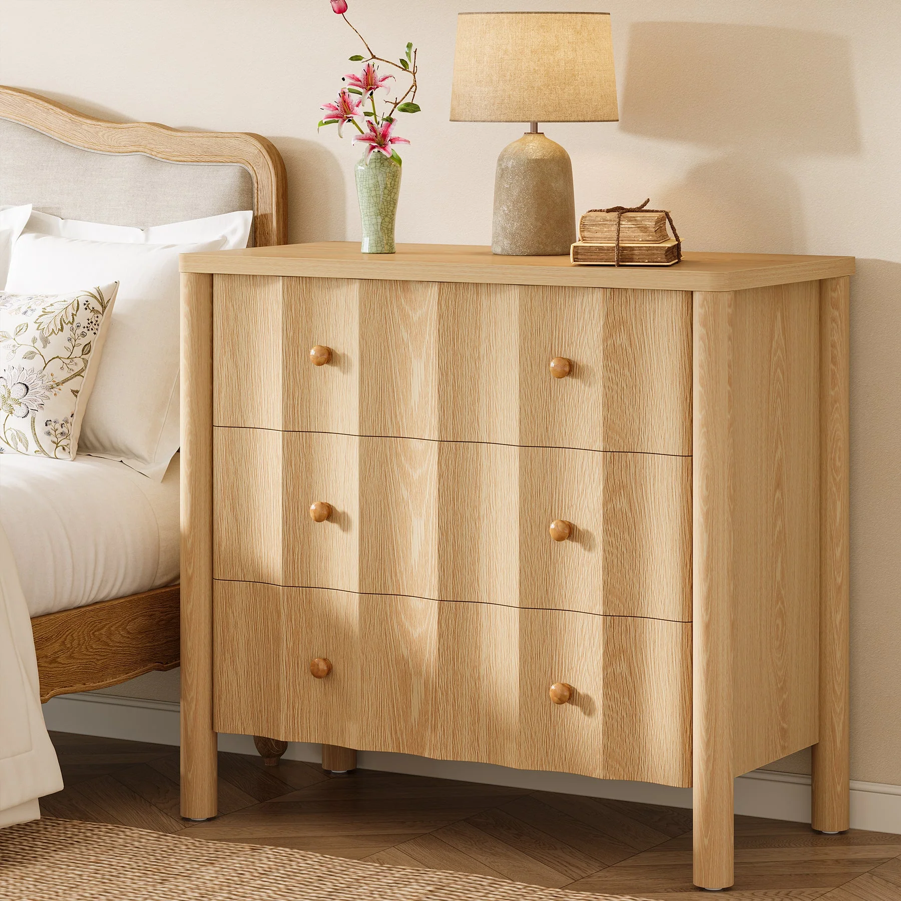 31.5" Nightstand, Modern Oversized Bedside Table with 3 Drawers for Bedroom