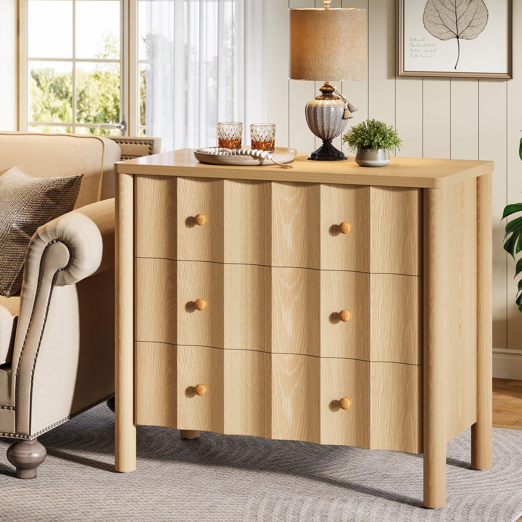 31.5" Nightstand, Modern Oversized Bedside Table with 3 Drawers for Bedroom - Image 4