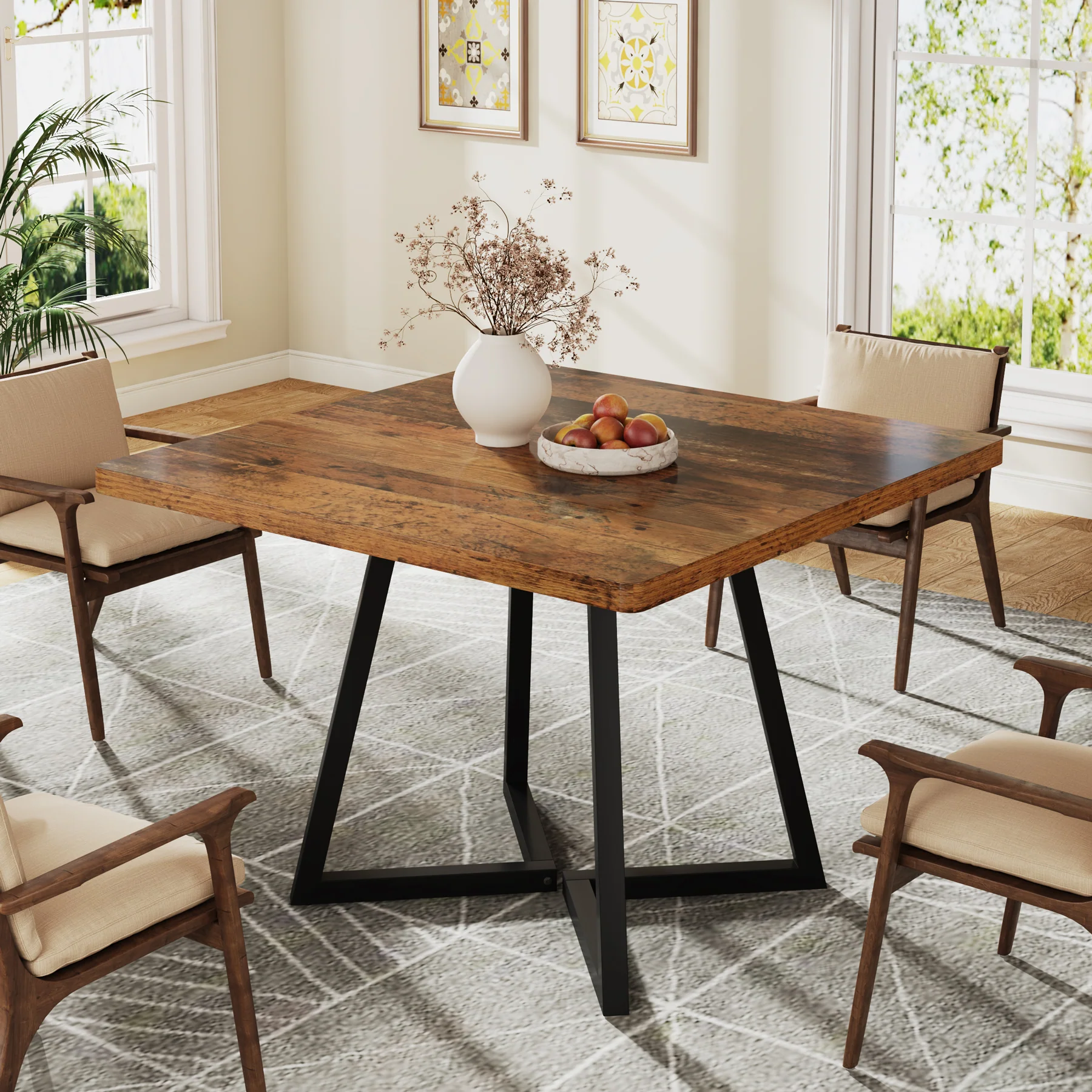 31.5" Square Dining Table, Wood Kitchen Table with Metal Legs for 4 - Image 17