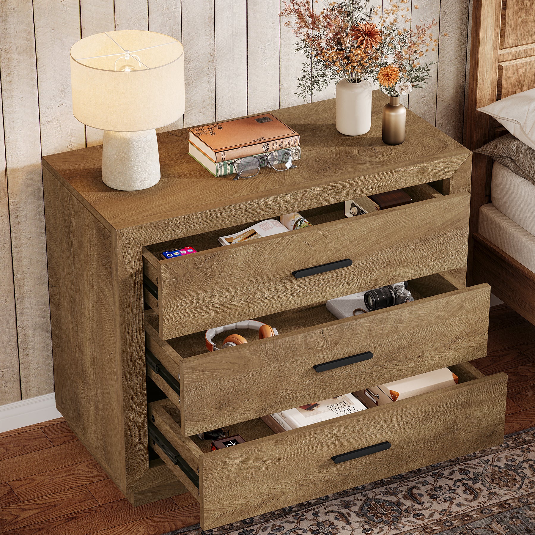 31.5" Large Nightstand, Oversized Bedside Table with 3 Drawers for Bedroom - Image 3