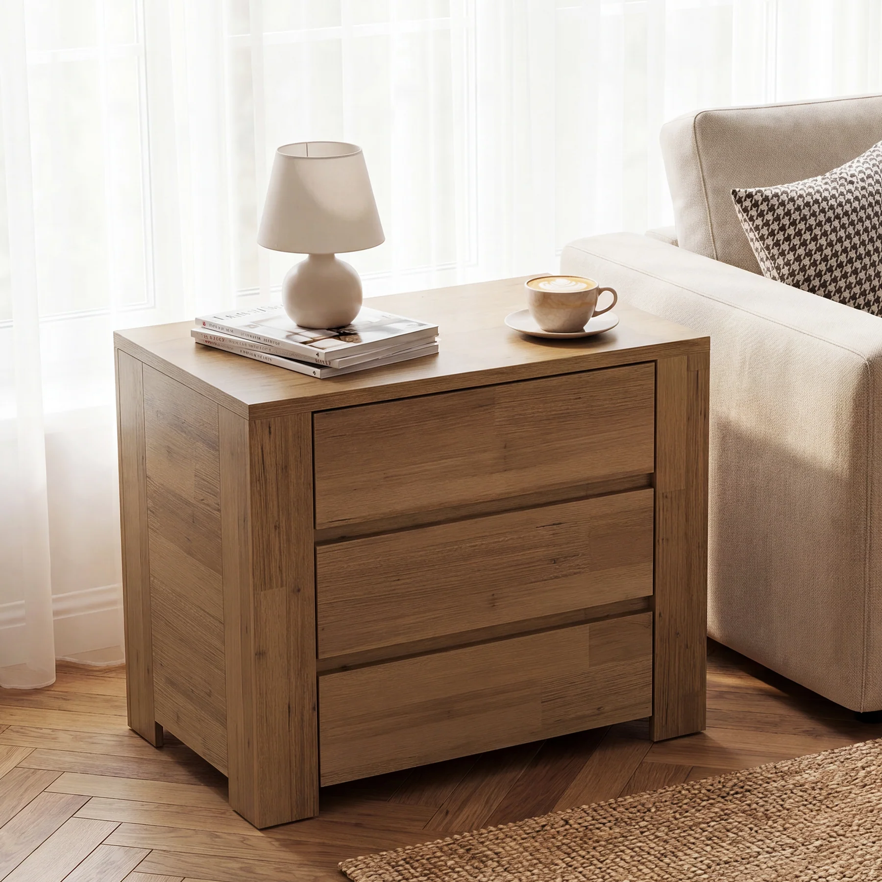 31.5" Wide Nightstand, Oversized Bedside Table with 3 Drawers for Bedroom - Image 3