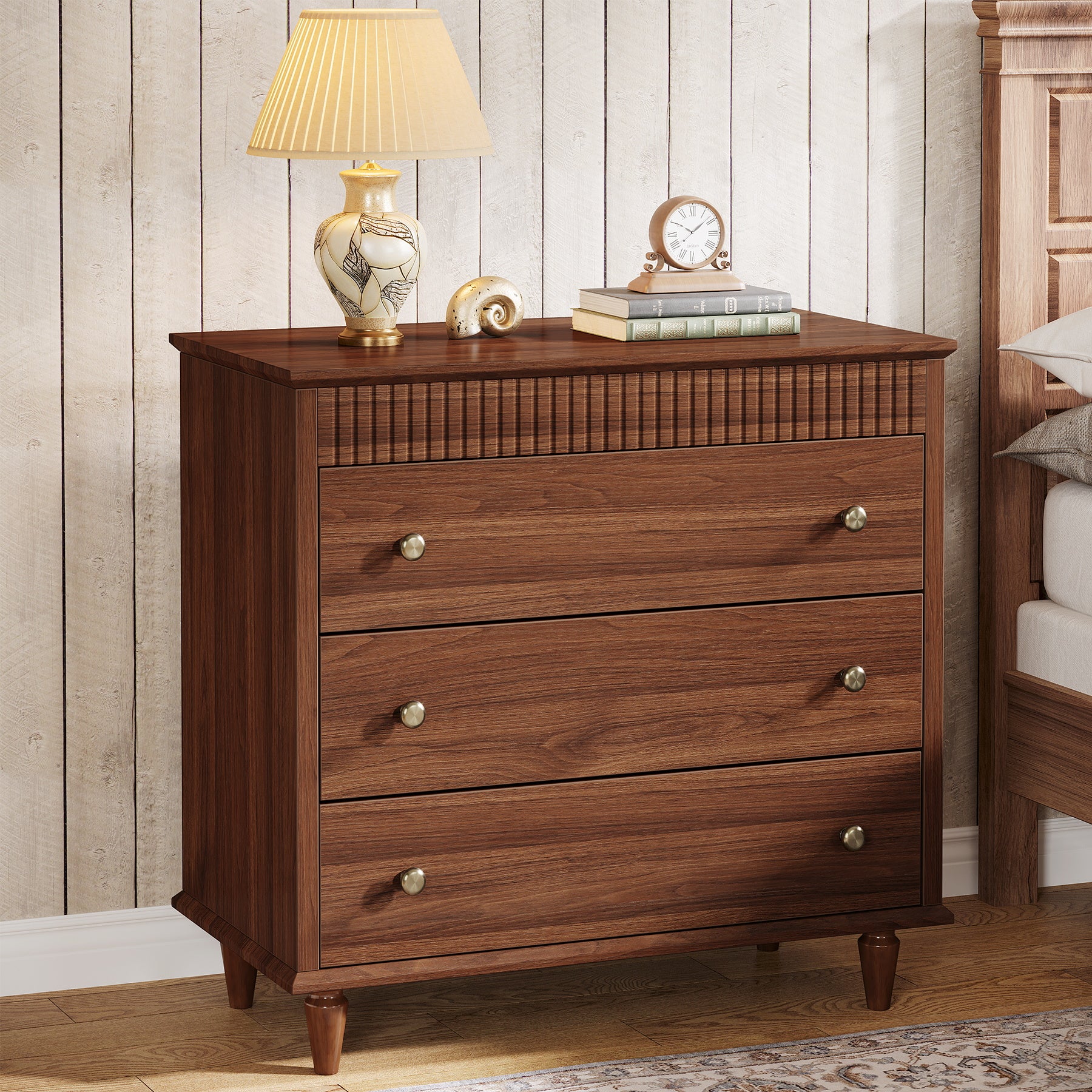 Nightstand with 3 Drawers, 31.5" Oversized Bedside Table with Mental Handles - Image 3