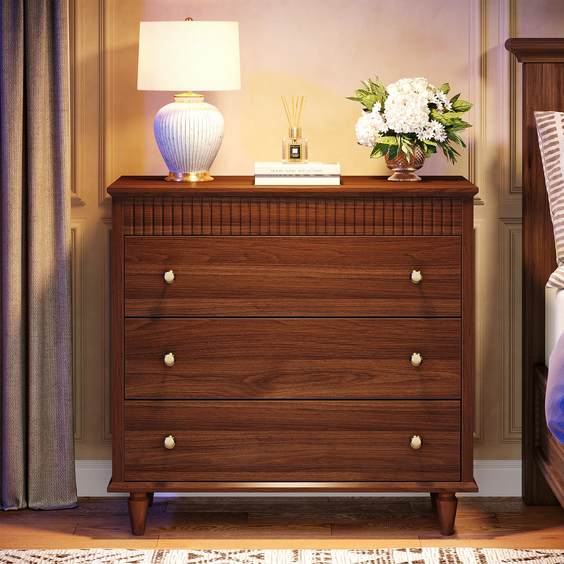 Nightstand with 3 Drawers, 31.5" Oversized Bedside Table with Mental Handles - Image 4
