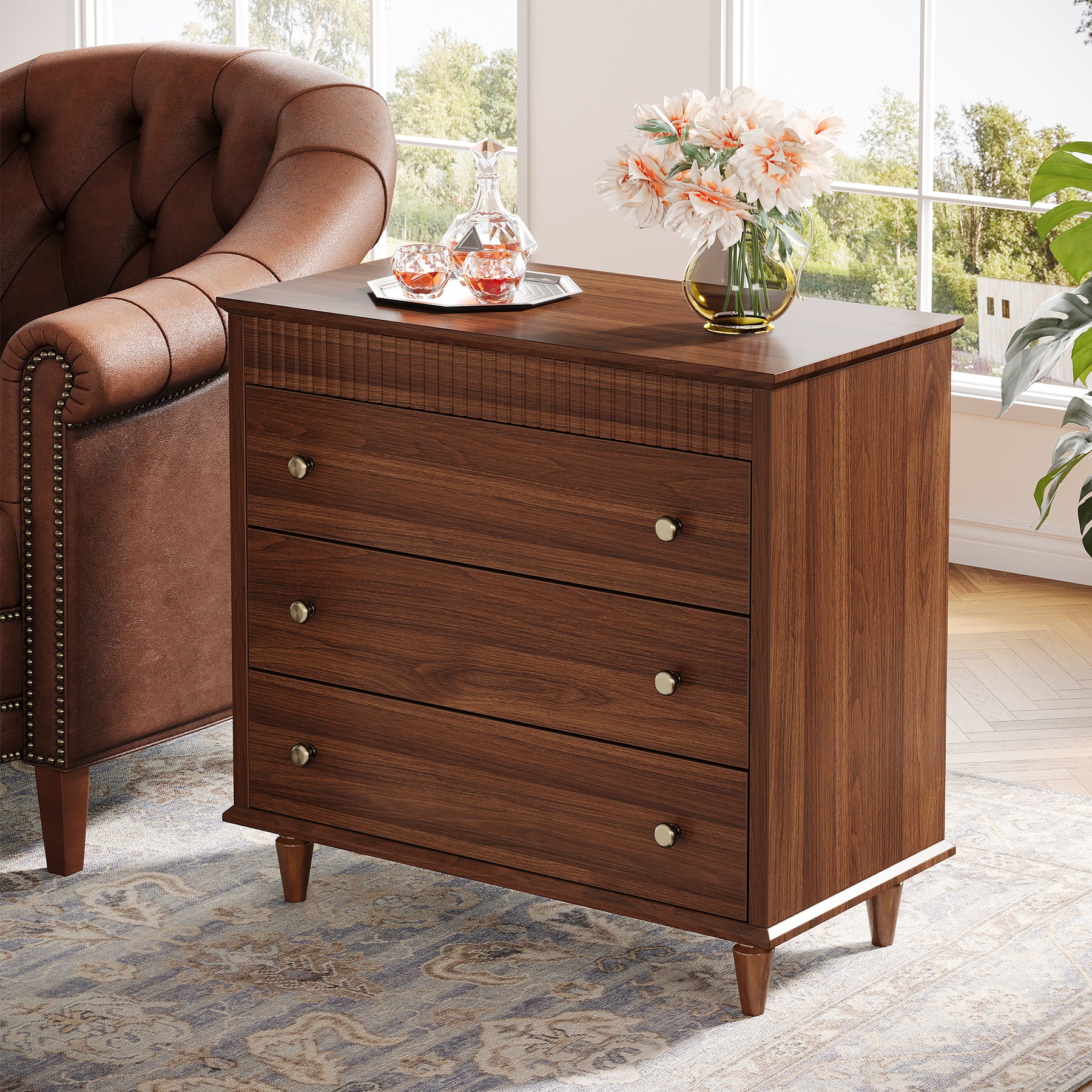 Nightstand with 3 Drawers, 31.5" Oversized Bedside Table with Mental Handles - Image 5