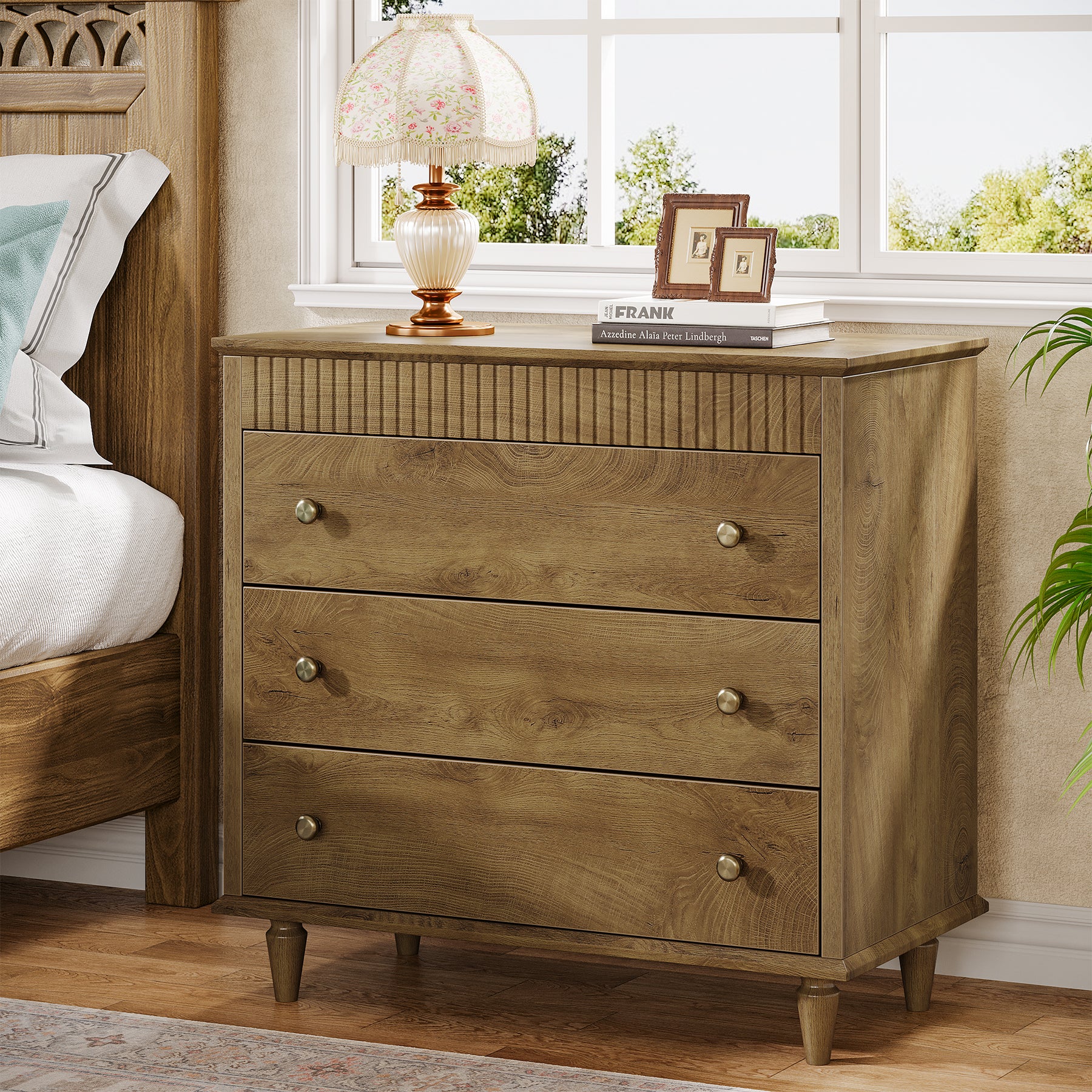 Nightstand with 3 Drawers, 31.5" Oversized Bedside Table with Mental Handles - Image 9