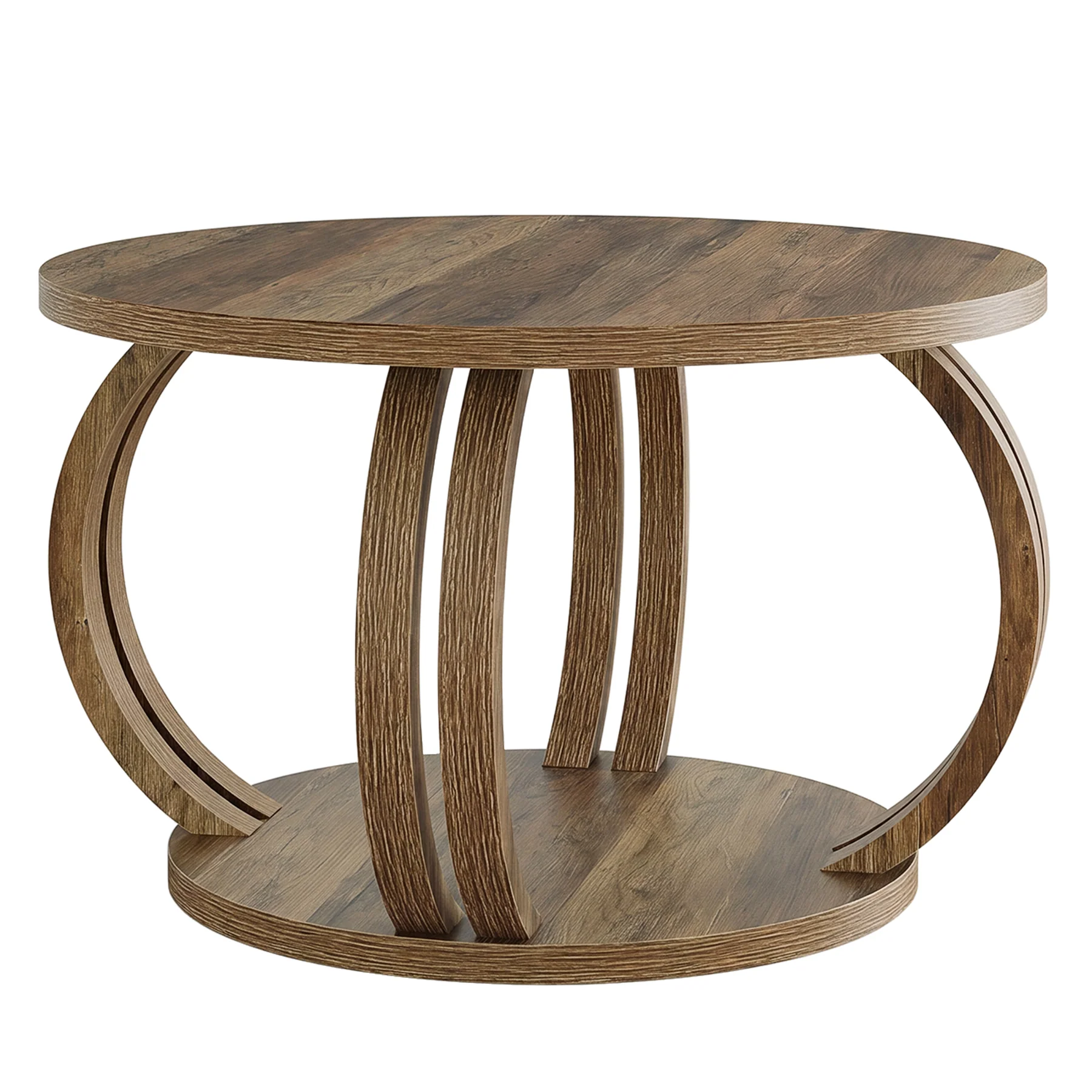 Round Coffee Table, 31.5" Center Table with 2-Tier Storage Shelf & Sculptural Curved Base - Image 8