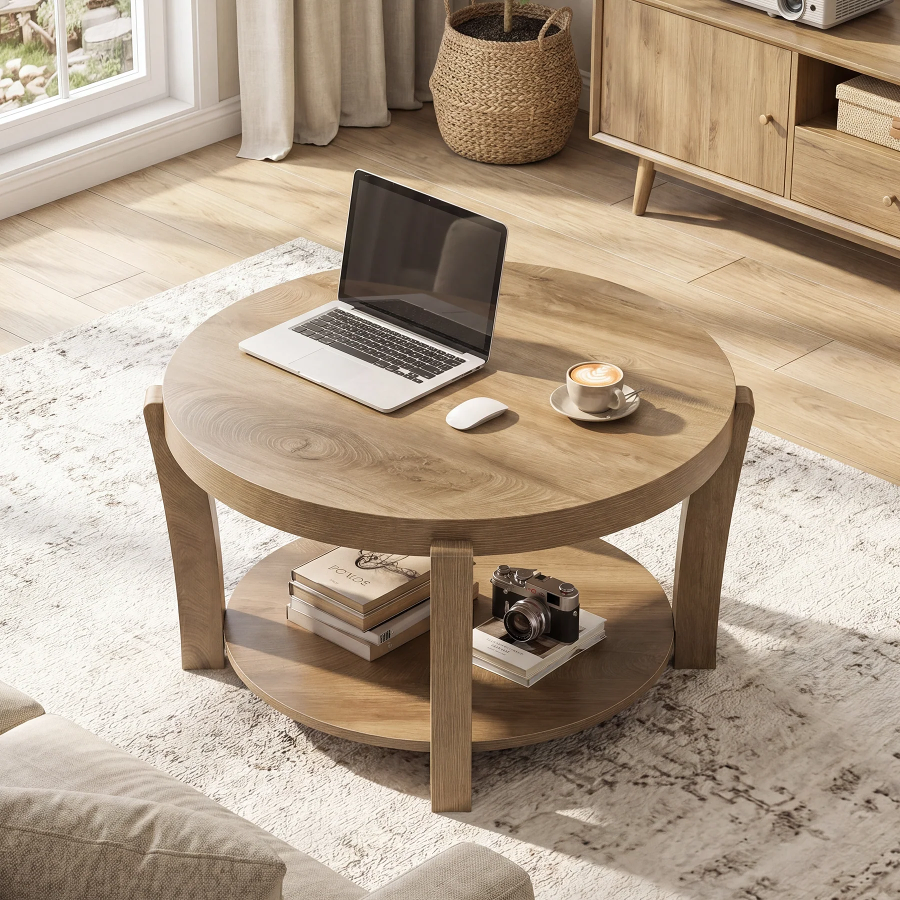 31.5" Round Coffee Table, Farmhouse Center Table with Storage, Easy Assembly - Image 5
