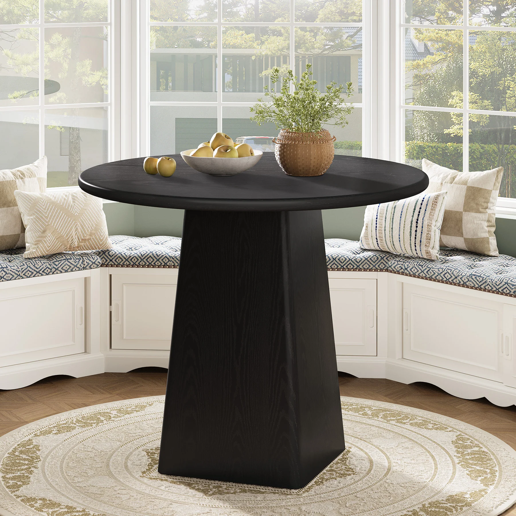 31.5" Round Dining Room, Farmhouse Kitchen Dinner Table with Square Base for 2-4 - Image 9