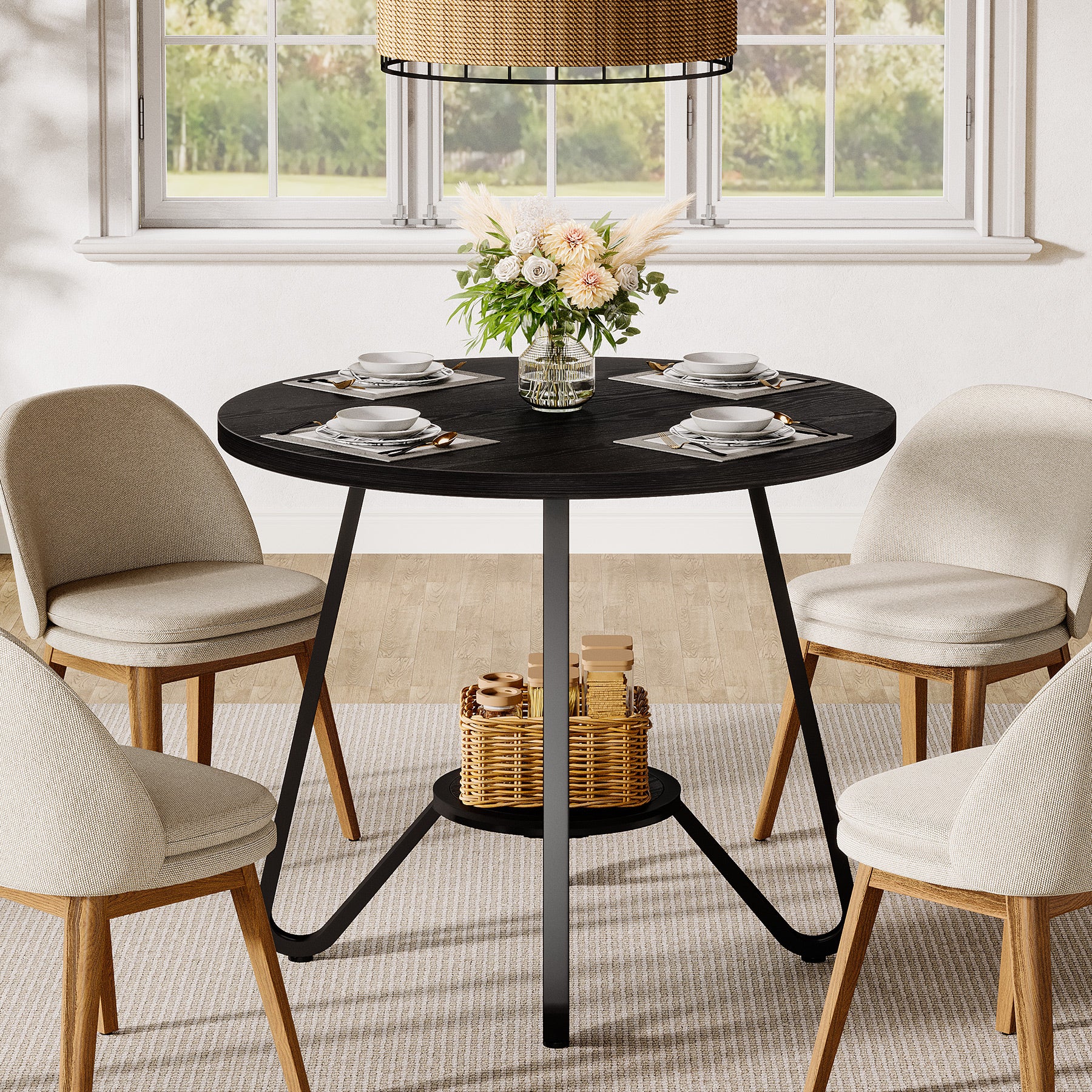 31.5" Round Dining Table, Small Kitchen Table with Open Shelves for 2 - Image 10