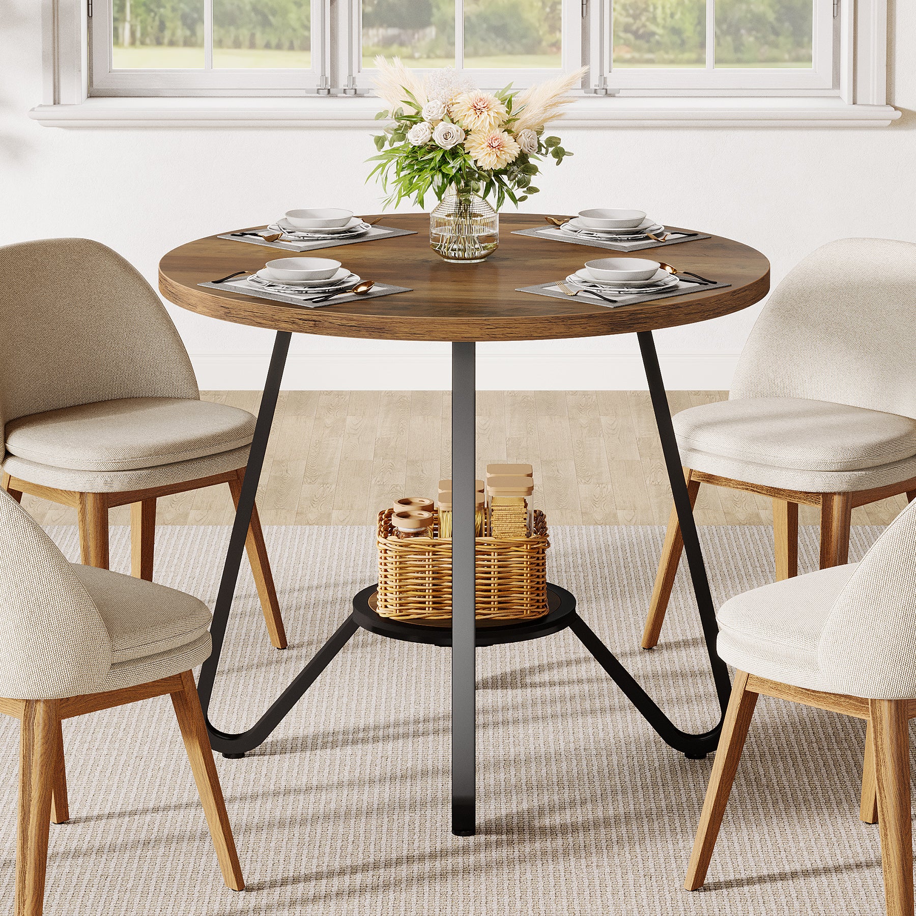 31.5" Round Dining Table, Small Kitchen Table with Open Shelves for 2 - Image 3
