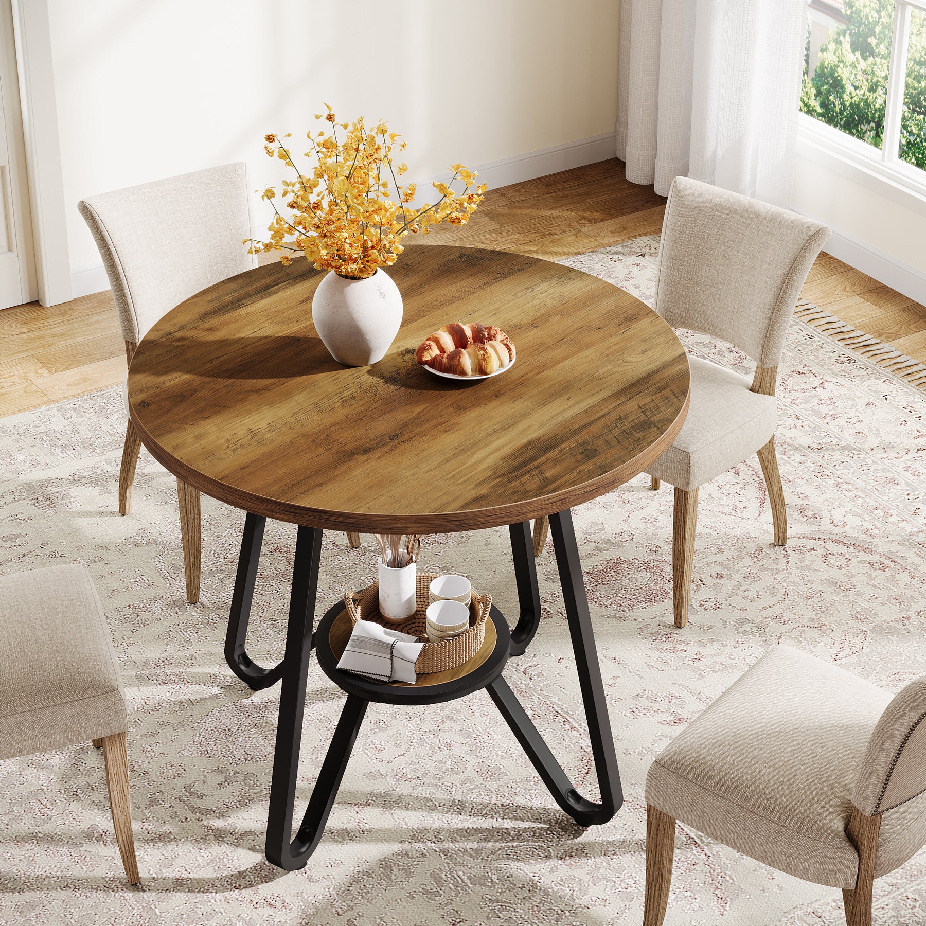 31.5" Round Dining Table, Small Kitchen Table with Open Shelves for 2 - Image 4