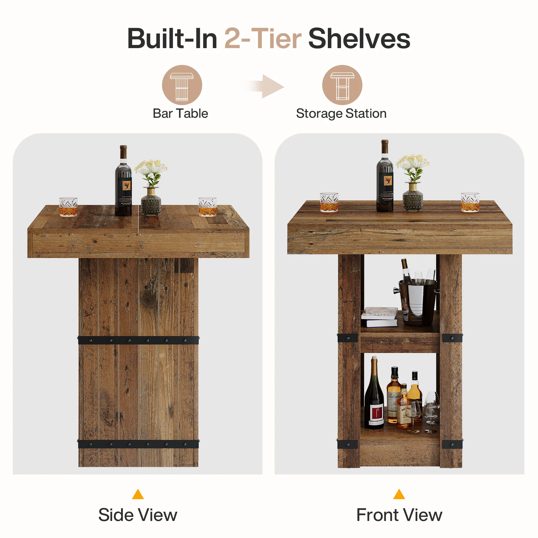 31.5" Square Bar Table, Counter Height Dining Table with Storage Base - Image 7