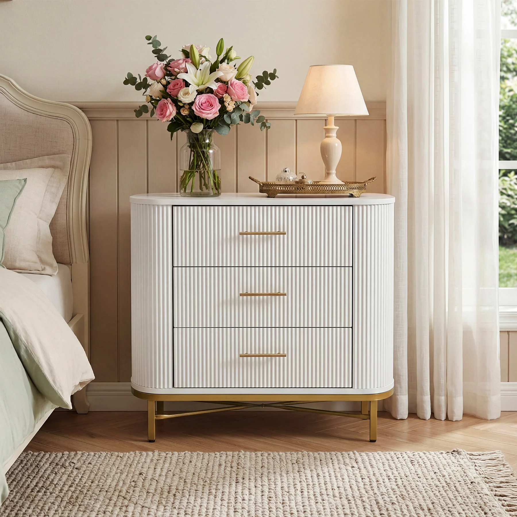 31.5” W Nightstand with 3 Drawers, Modern Bedside Table for Bedroom - Image 3