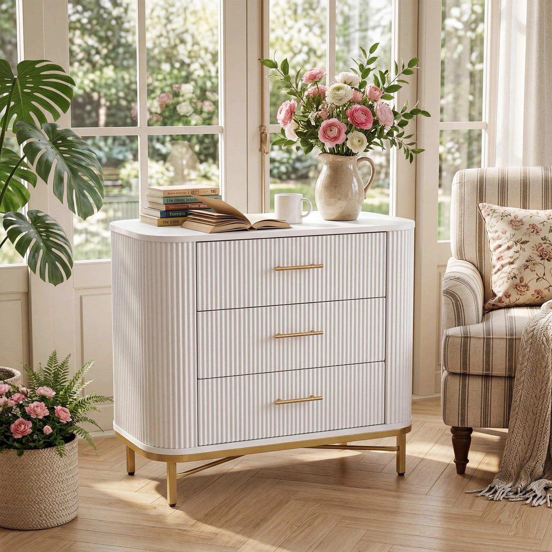 31.5” W Nightstand with 3 Drawers, Modern Bedside Table for Bedroom - Image 4