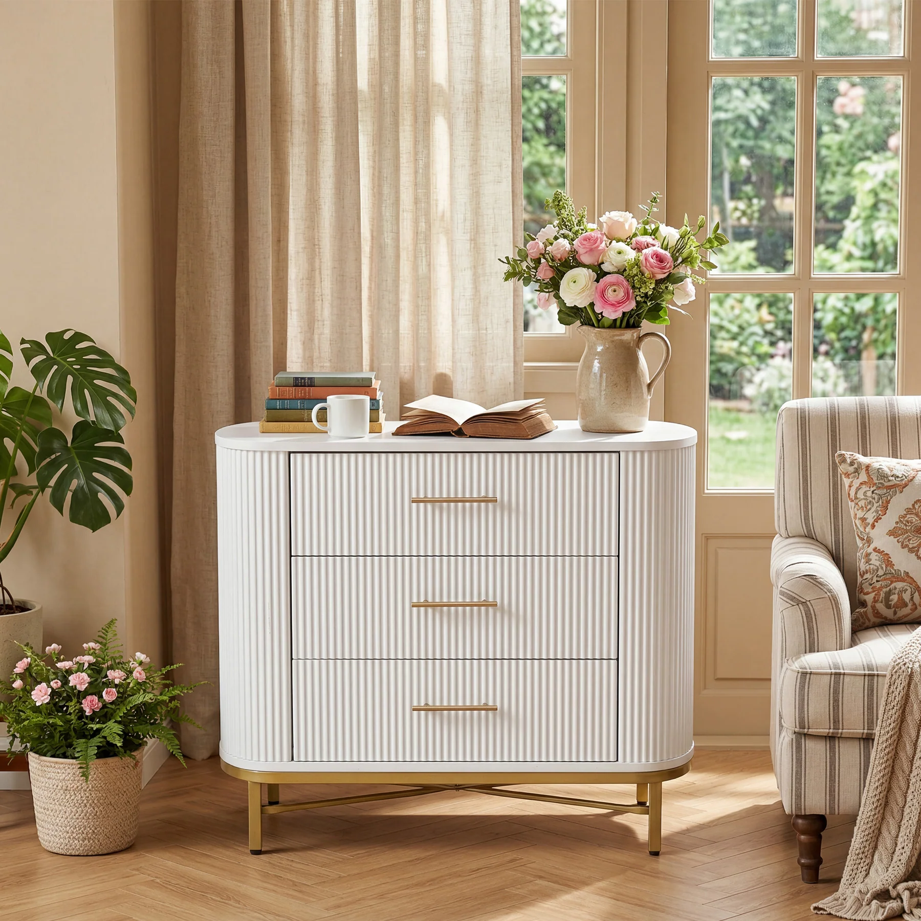 31.5” W Nightstand with 3 Drawers, Modern Bedside Table for Bedroom - Image 6
