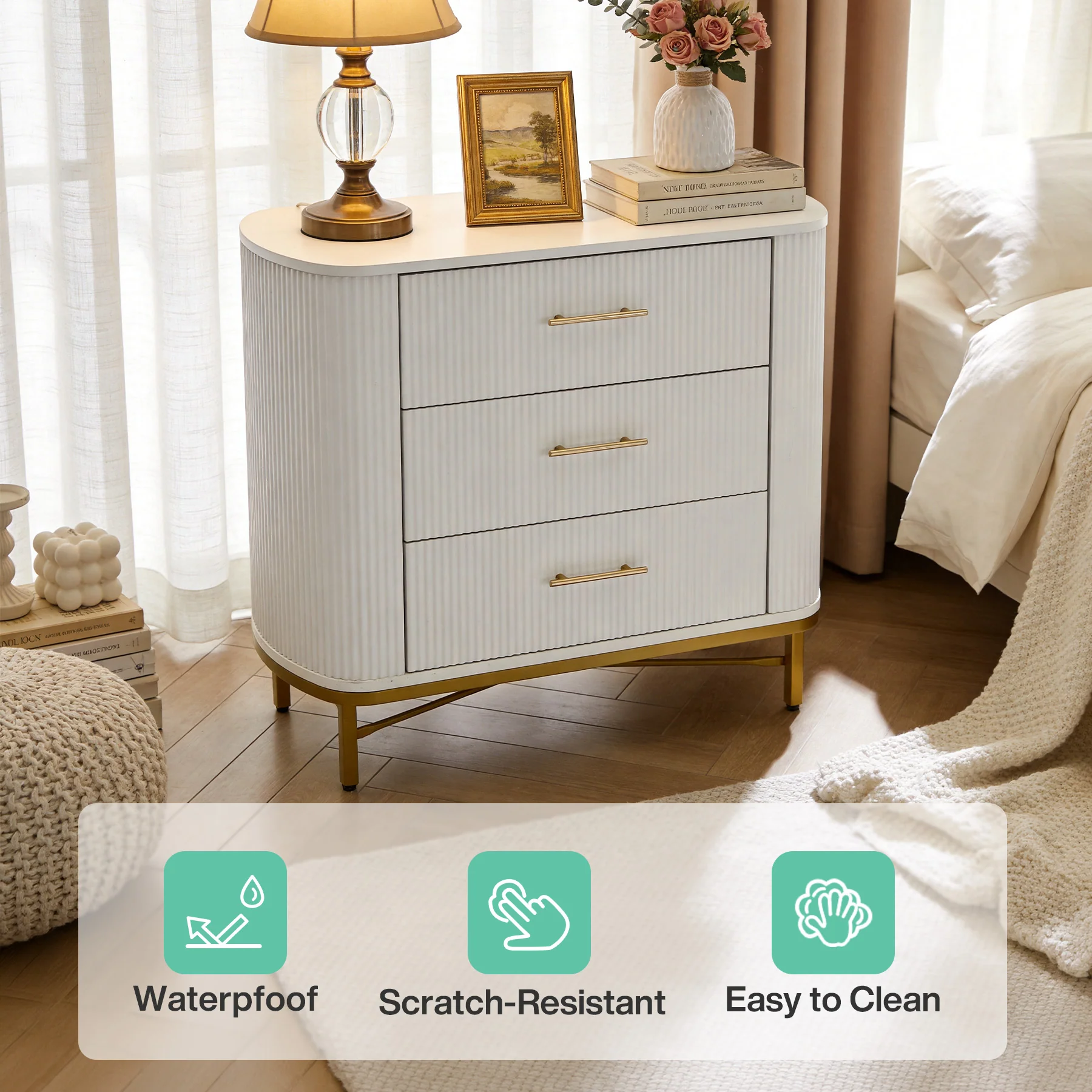 31.5” W Nightstand with 3 Drawers, Modern Bedside Table for Bedroom - Image 7