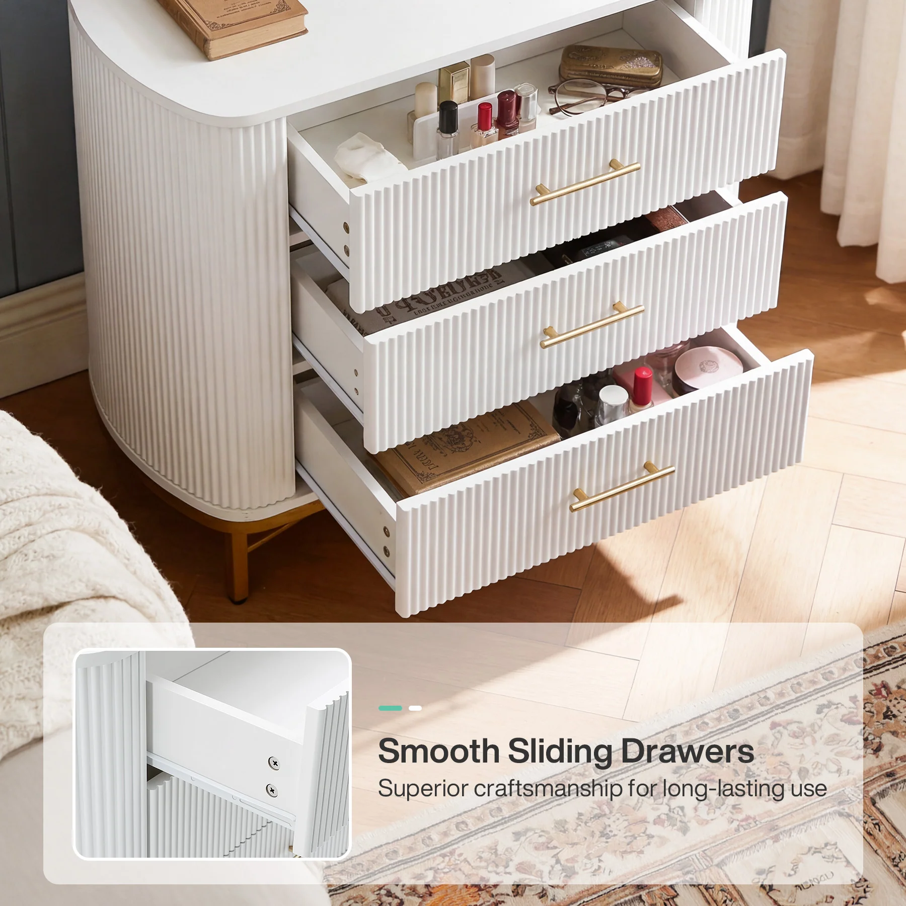 31.5” W Nightstand with 3 Drawers, Modern Bedside Table for Bedroom - Image 8