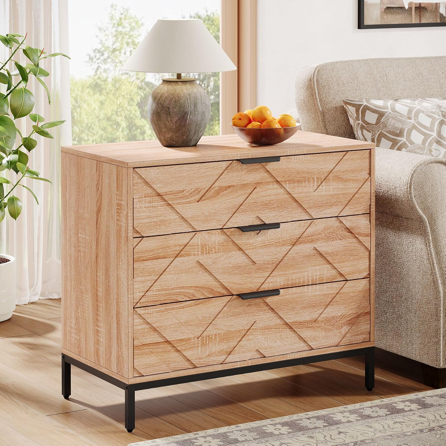 31.5" Wide Nightstand, Modern Large Bedside End Table with 3 Drawers - Image 3