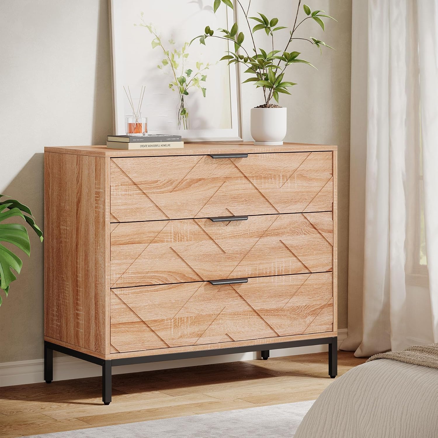 31.5" Wide Nightstand, Modern Large Bedside End Table with 3 Drawers - Image 4