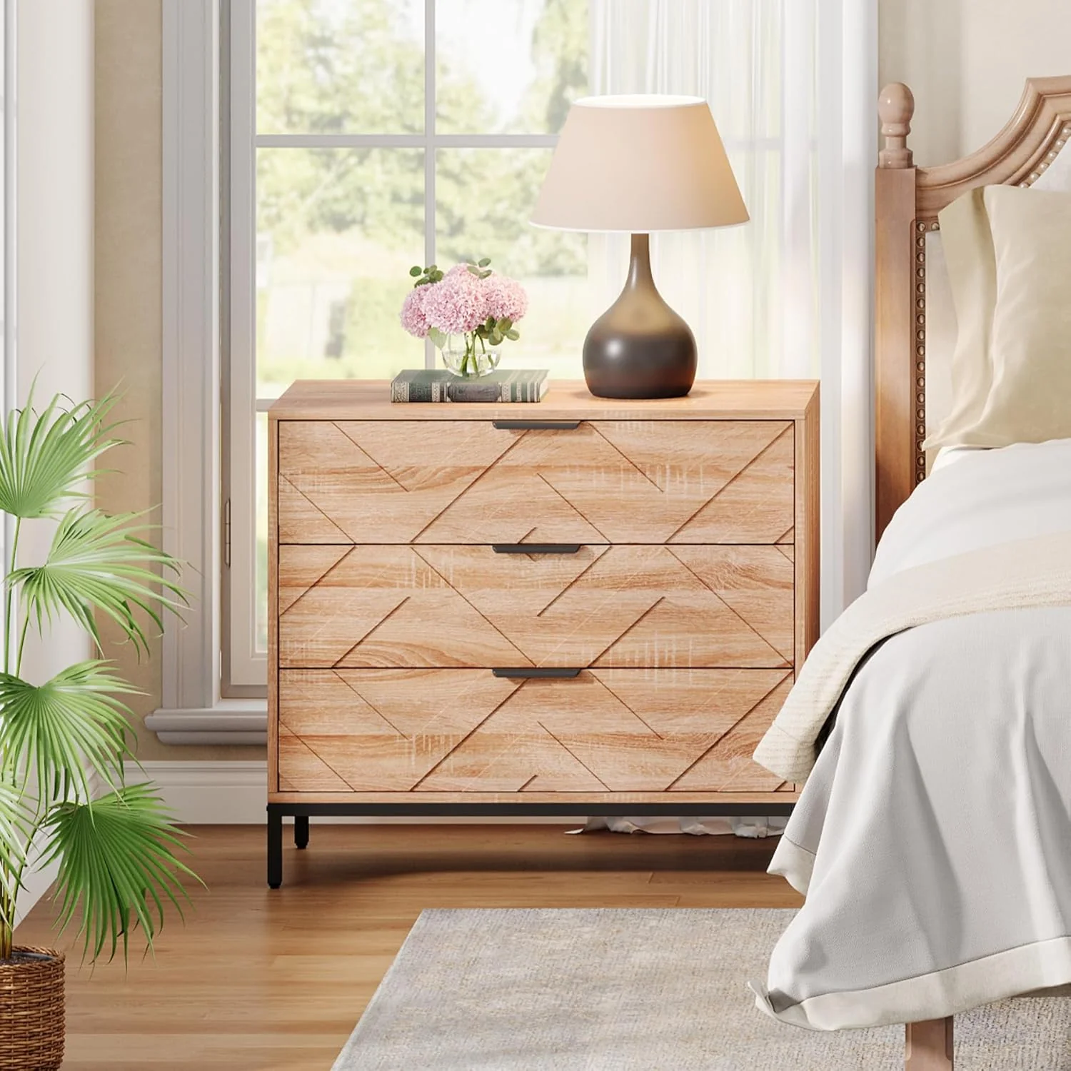 31.5" Wide Nightstand, Modern Large Bedside End Table with 3 Drawers - Image 5