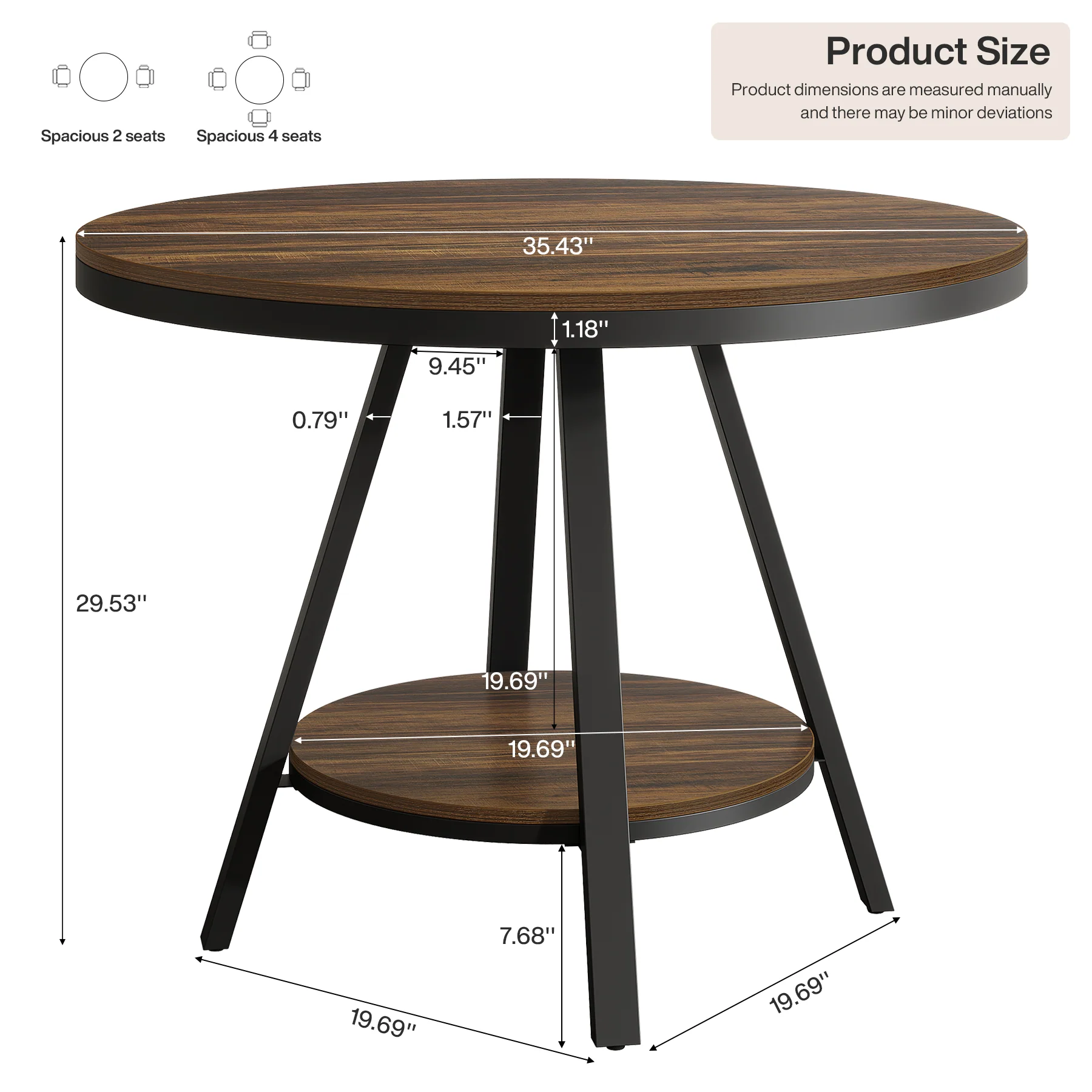 35" Round Dining Table for 2-4 People, 2-Tier Industrial Small Kitchen Dinner - Image 2