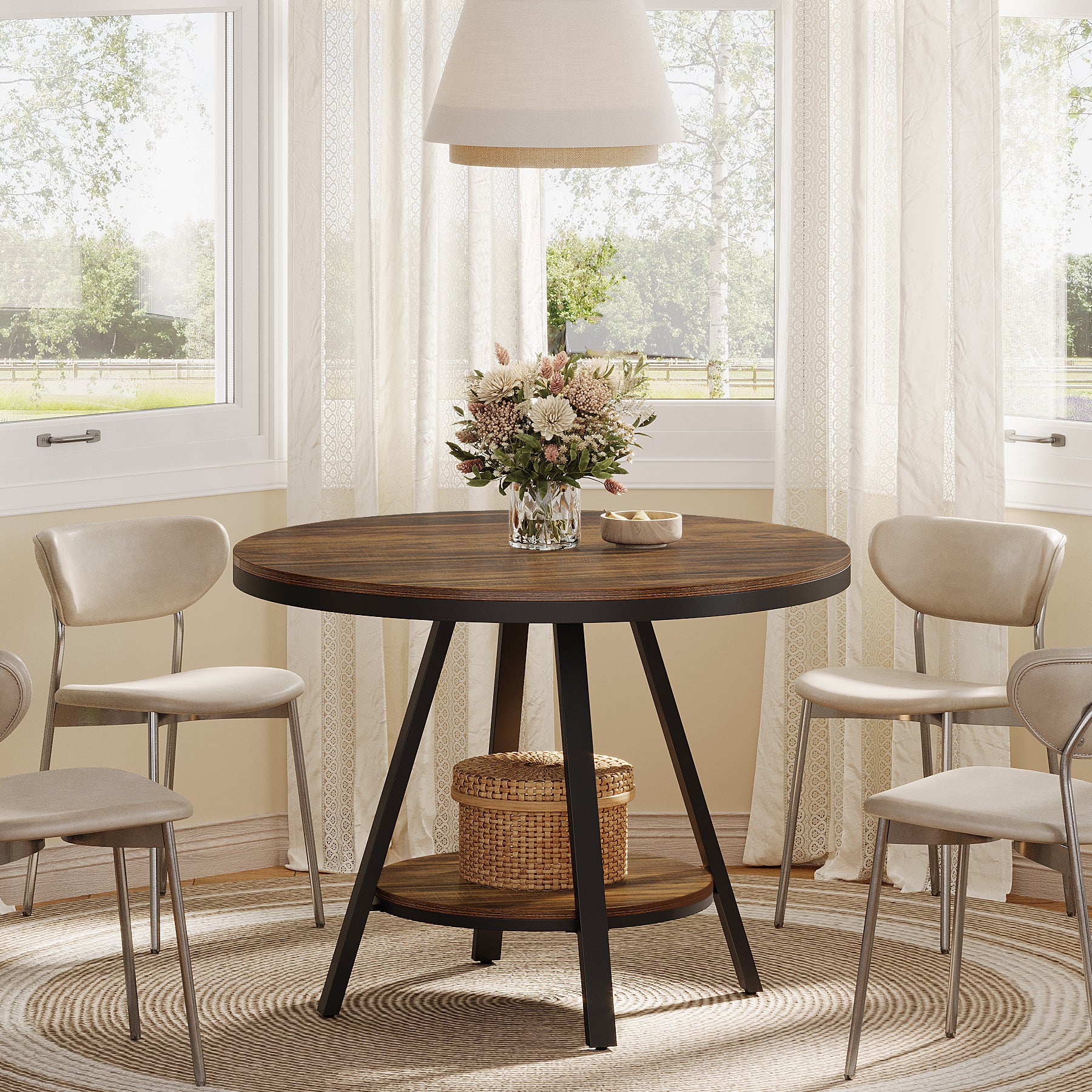 35" Round Dining Table for 2-4 People, 2-Tier Industrial Small Kitchen Dinner - Image 6