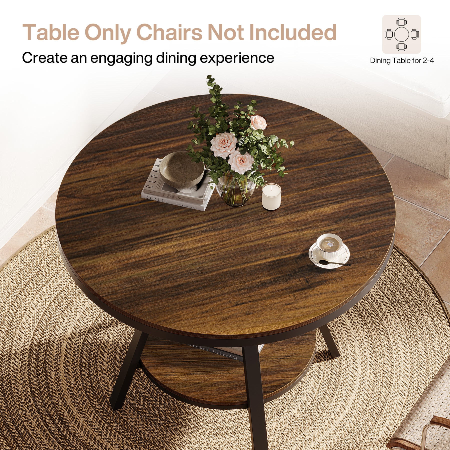 35" Round Dining Table for 2-4 People, 2-Tier Industrial Small Kitchen Dinner - Image 7