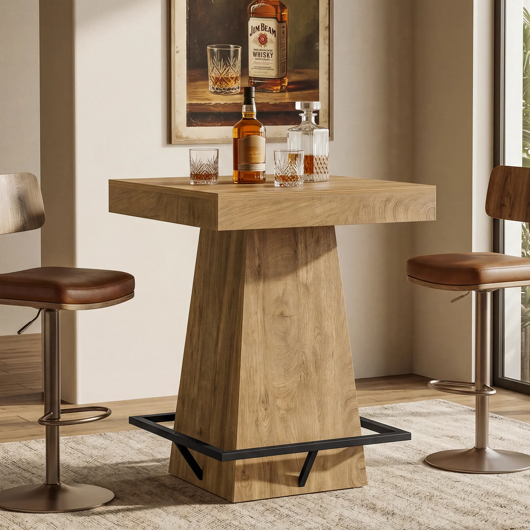 Tribesigns 37.4" Square Bar Table, Pub Table with Footrest for Dining Room